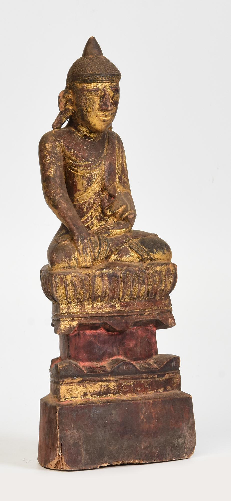 Late 18th Century, Tai Yai Burmese Wooden Seated Buddha For Sale 7