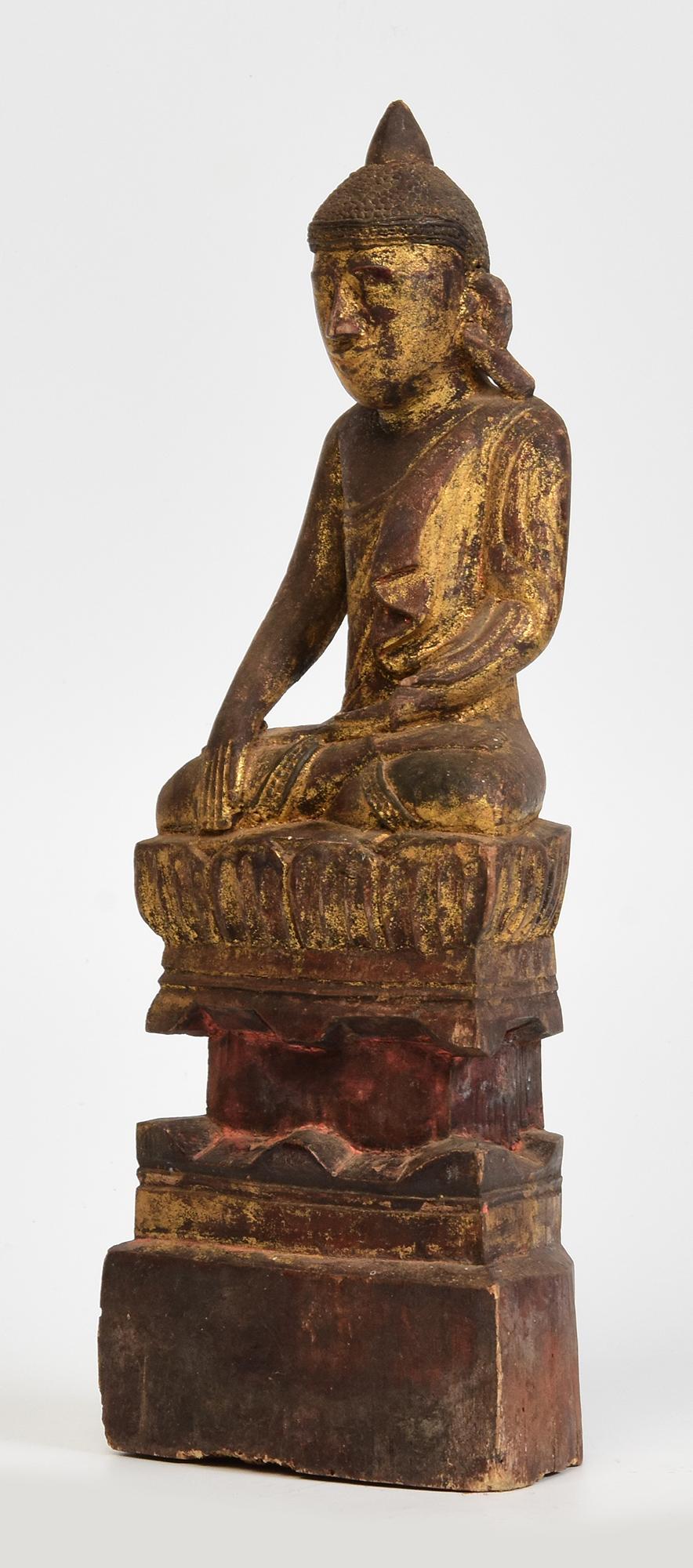 Late 18th Century, Tai Yai Burmese Wooden Seated Buddha For Sale 2