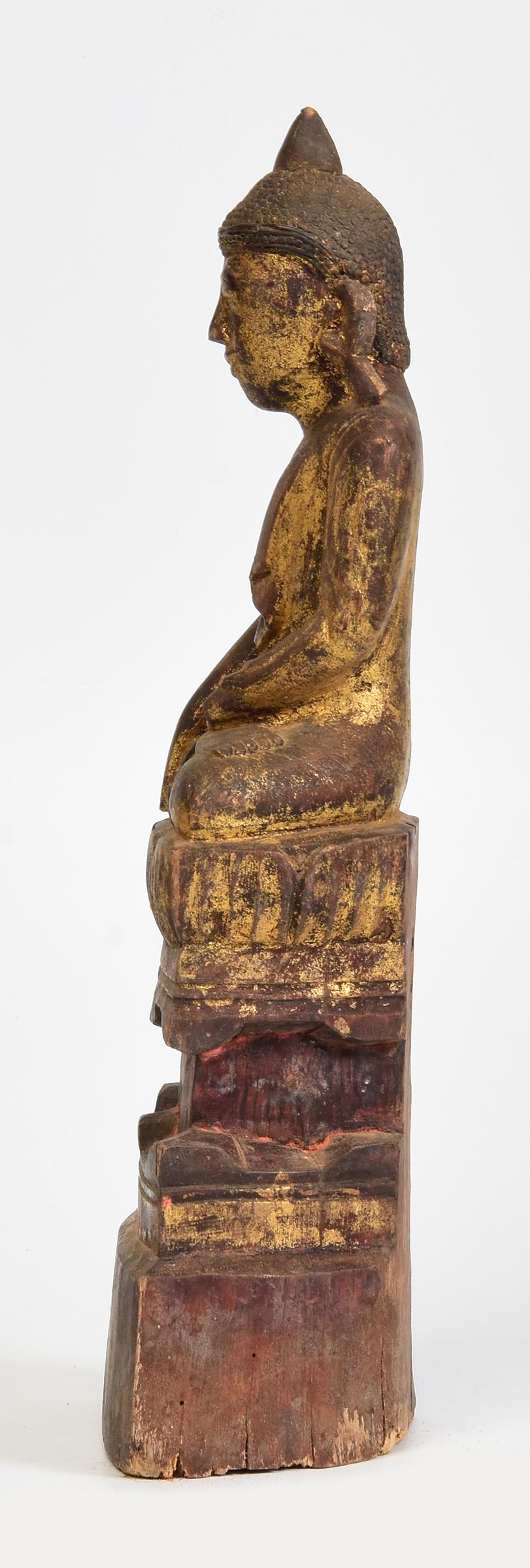 Late 18th Century, Tai Yai Burmese Wooden Seated Buddha For Sale 3