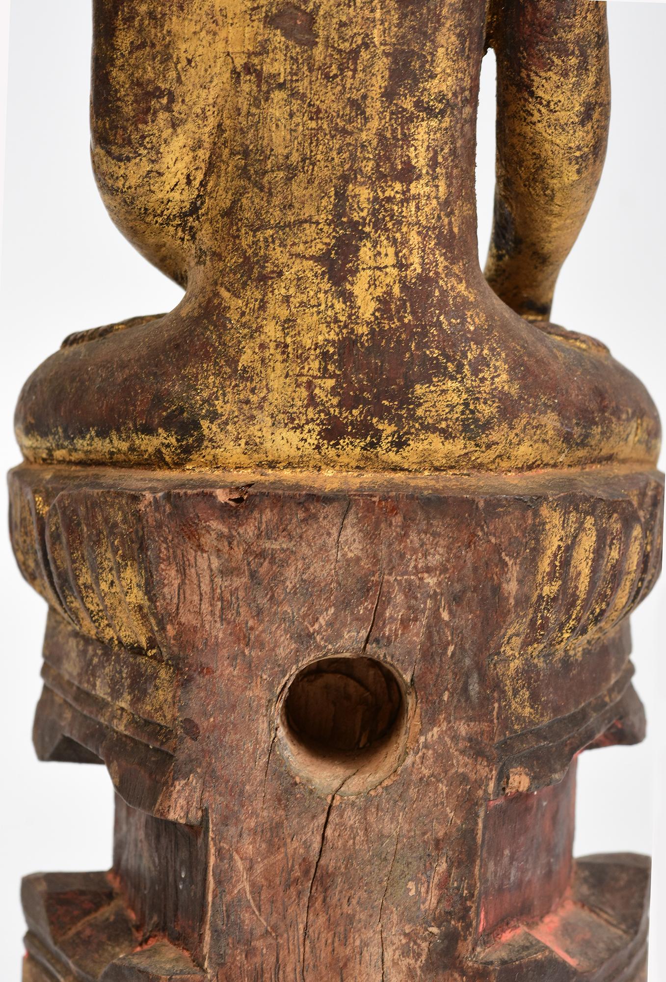 Late 18th Century, Tai Yai Burmese Wooden Seated Buddha For Sale 5