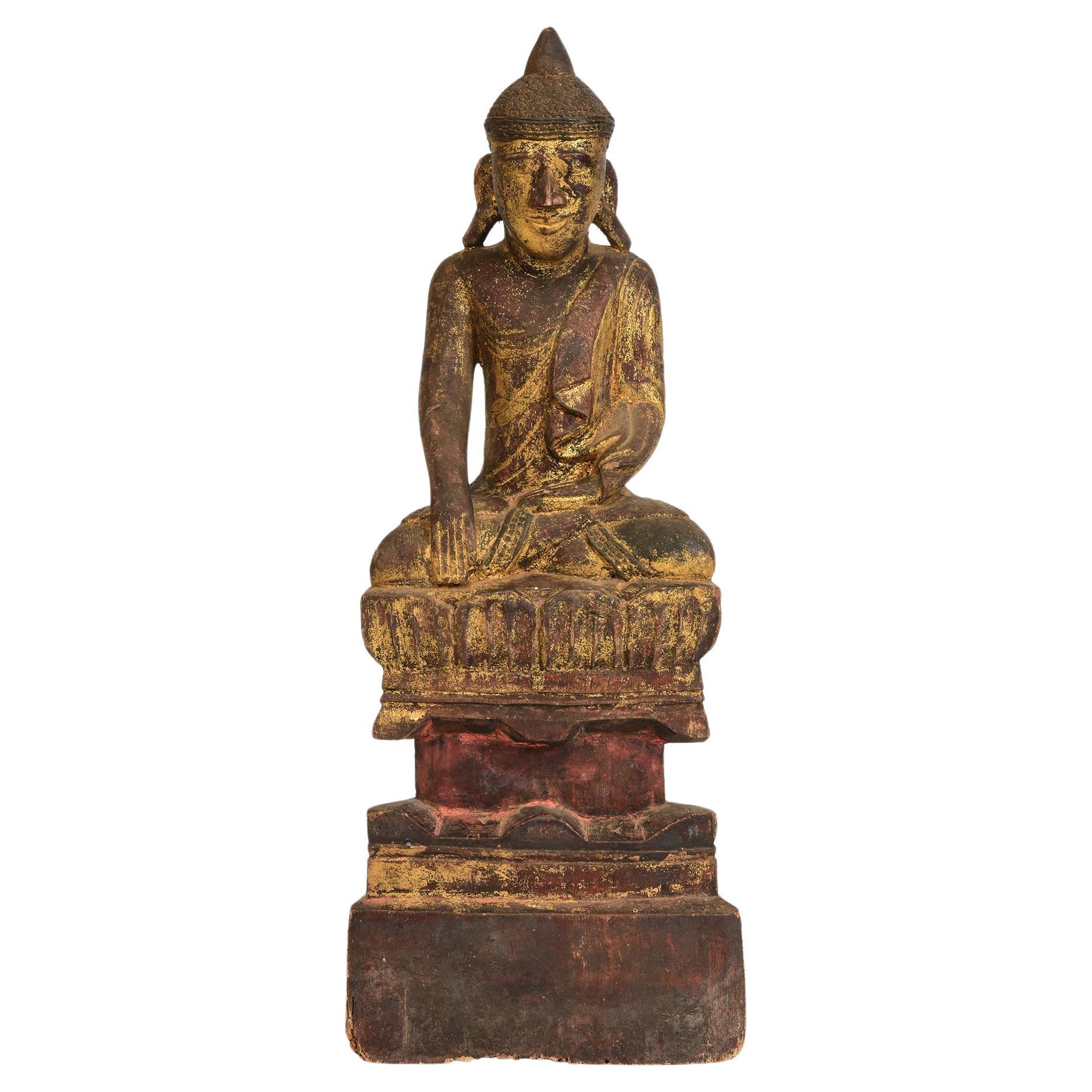 Late 18th Century, Tai Yai Burmese Wooden Seated Buddha For Sale