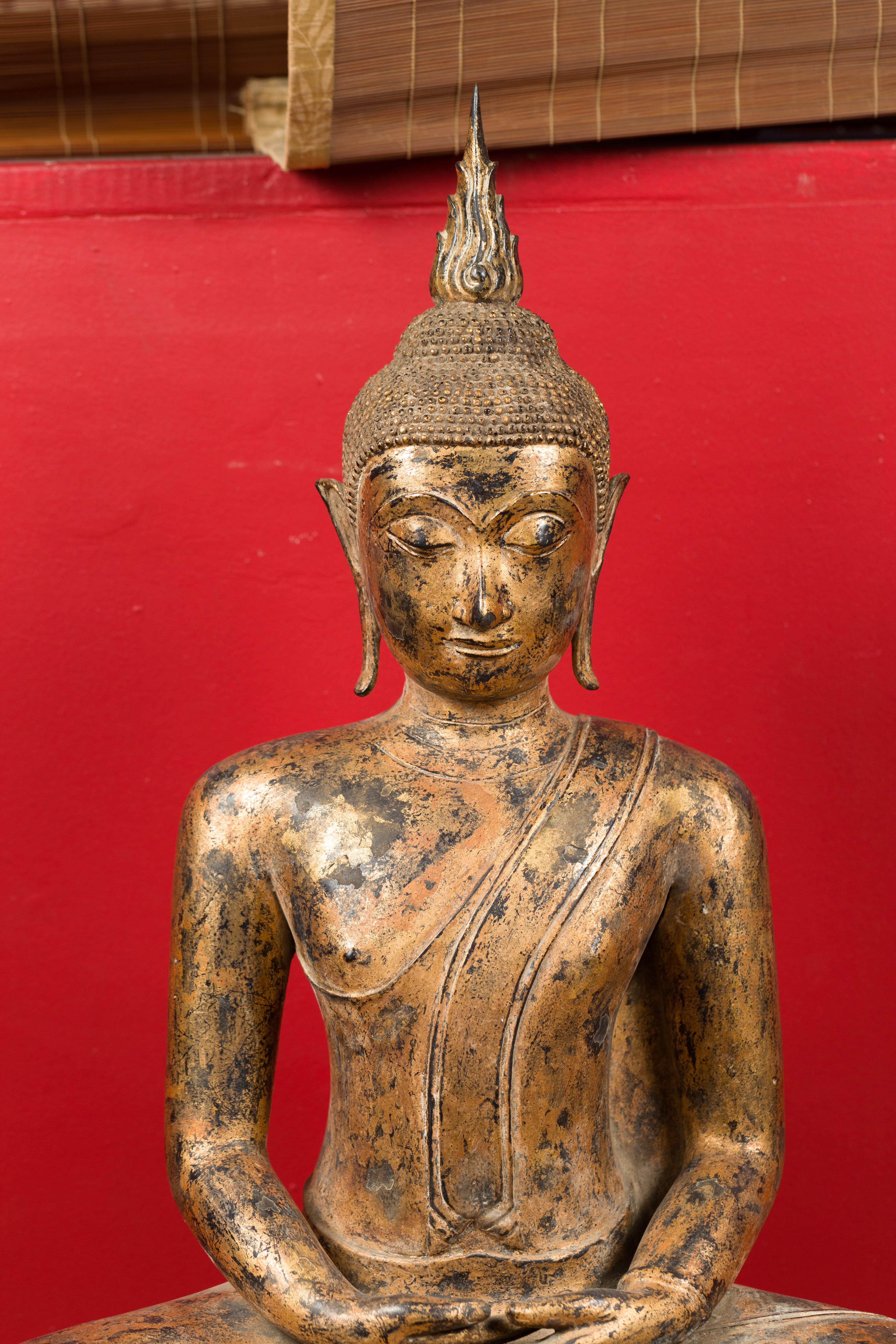 Late 18th Century Thai Gilt Bronze Meditative Seated Buddha Statue on Pedestal 5