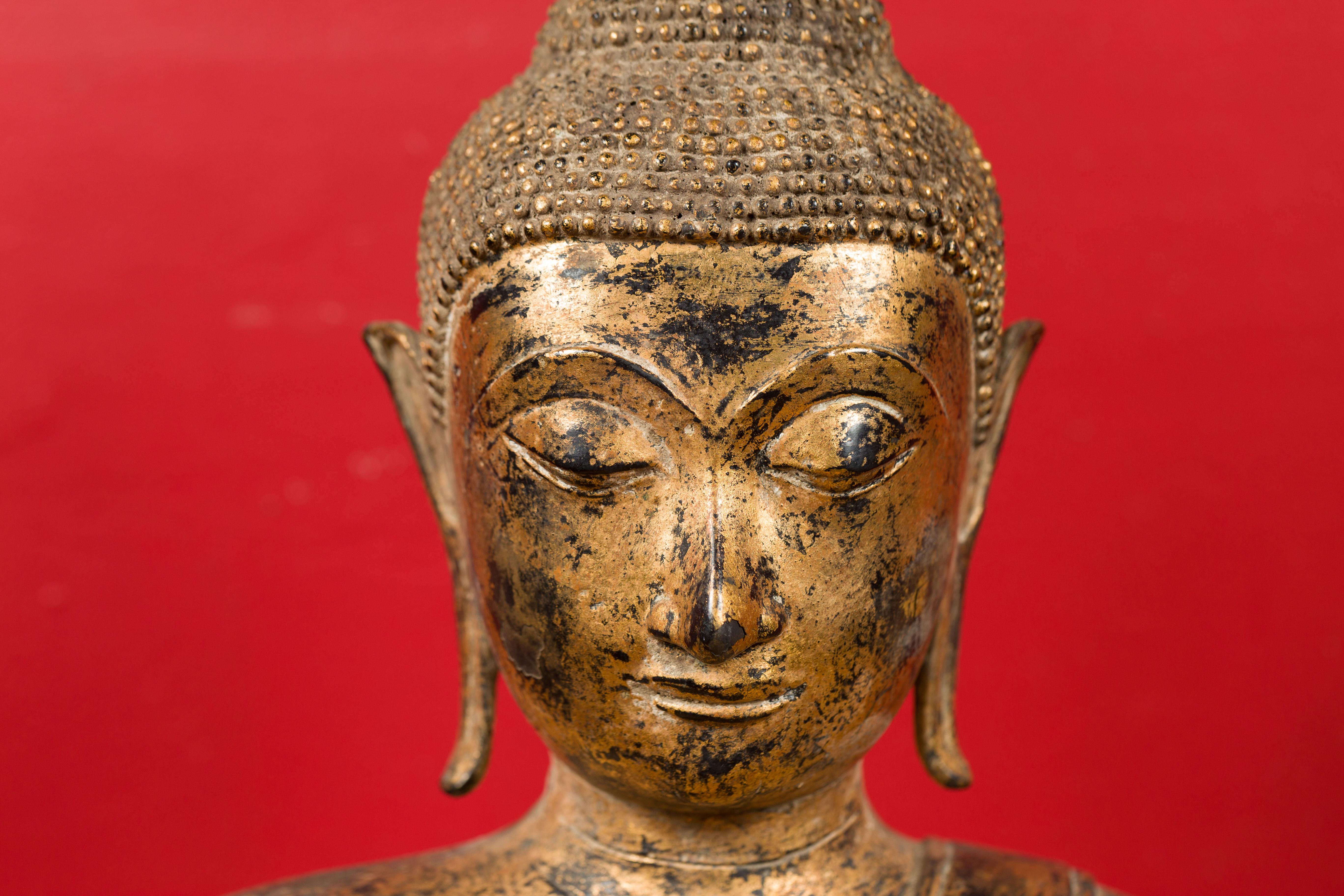 Late 18th Century Thai Gilt Bronze Meditative Seated Buddha Statue on Pedestal 6