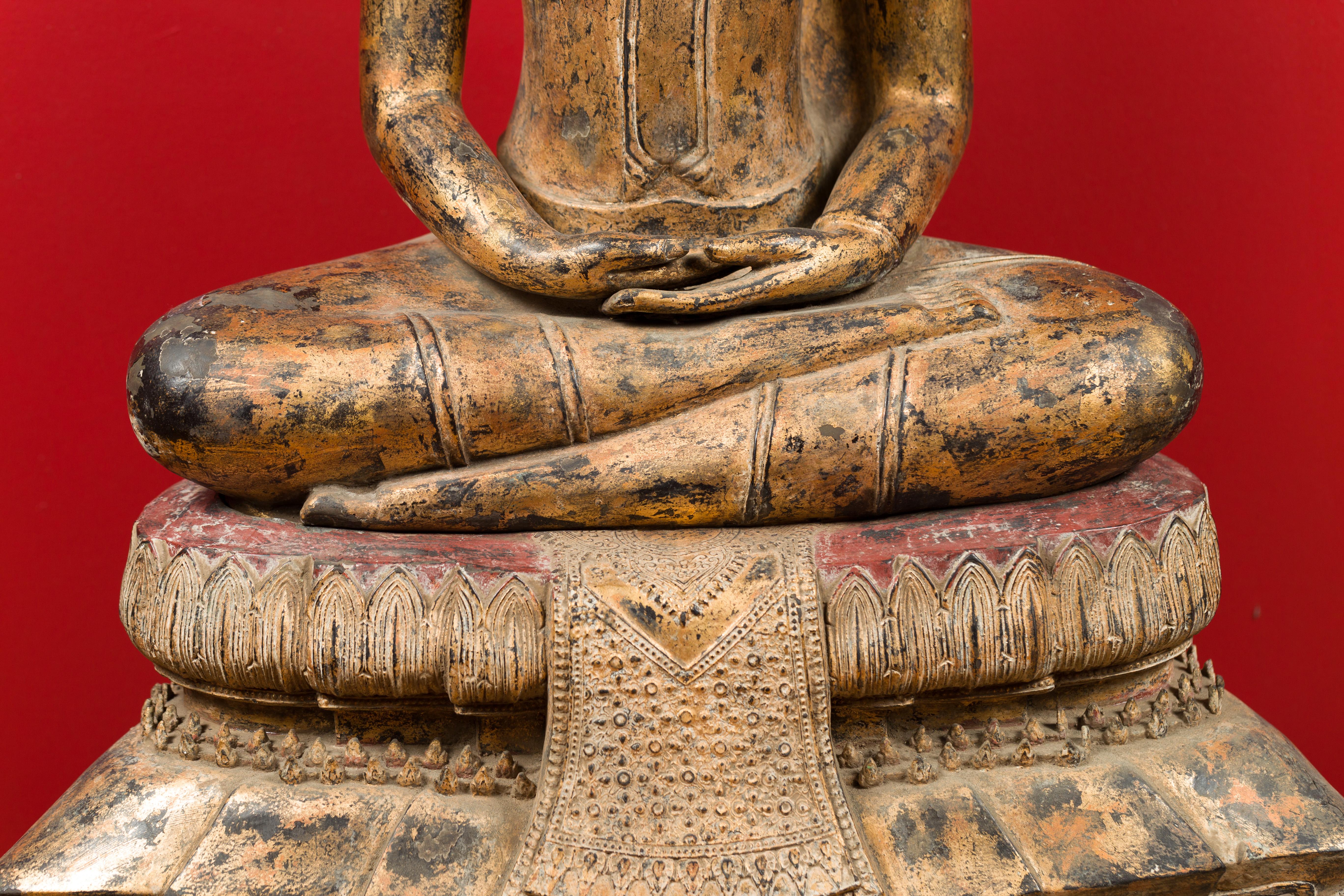 Late 18th Century Thai Gilt Bronze Meditative Seated Buddha Statue on Pedestal 8