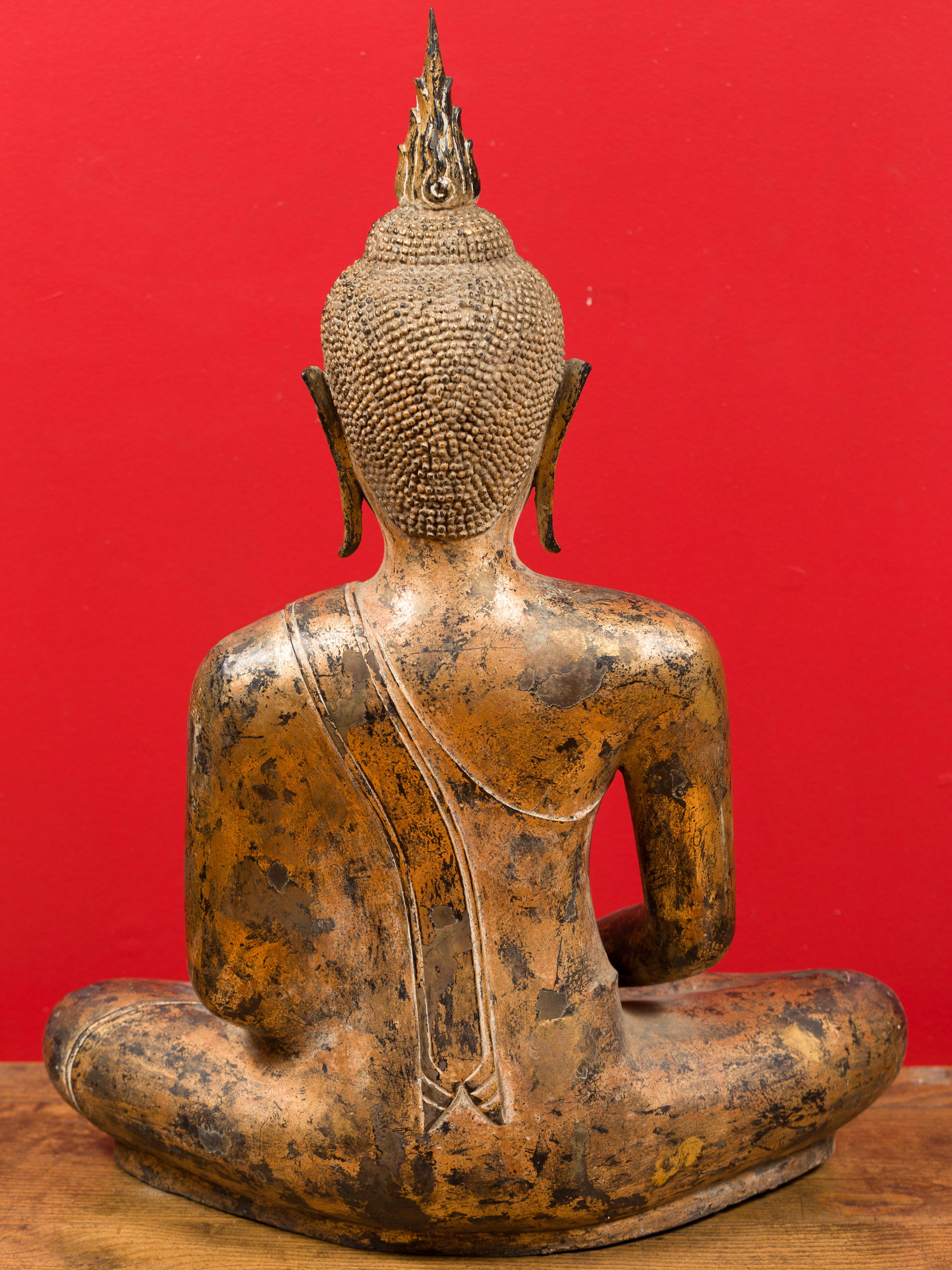 Late 18th Century Thai Gilt Bronze Meditative Seated Buddha Statue on Pedestal 10