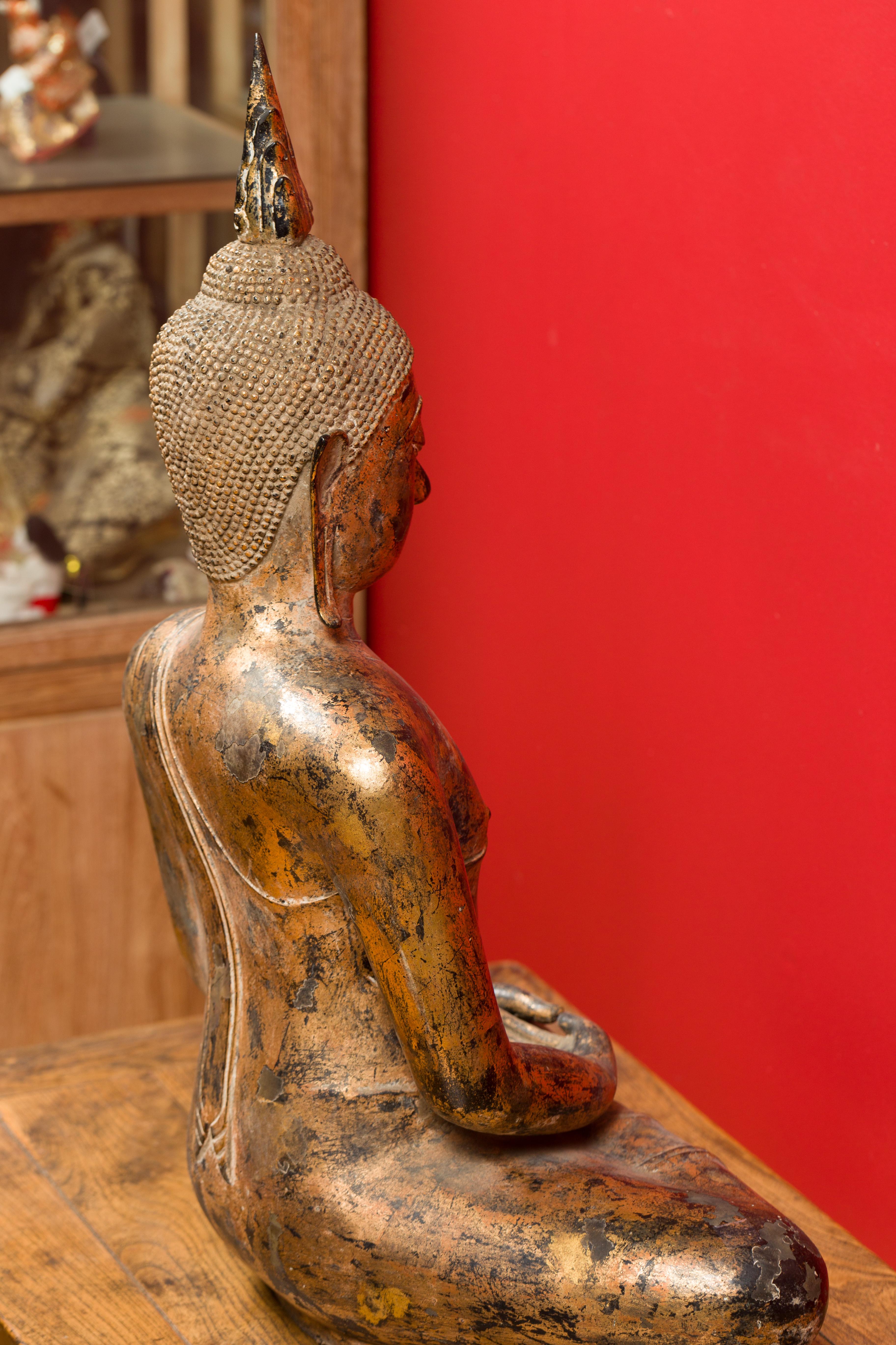 Late 18th Century Thai Gilt Bronze Meditative Seated Buddha Statue on Pedestal 11
