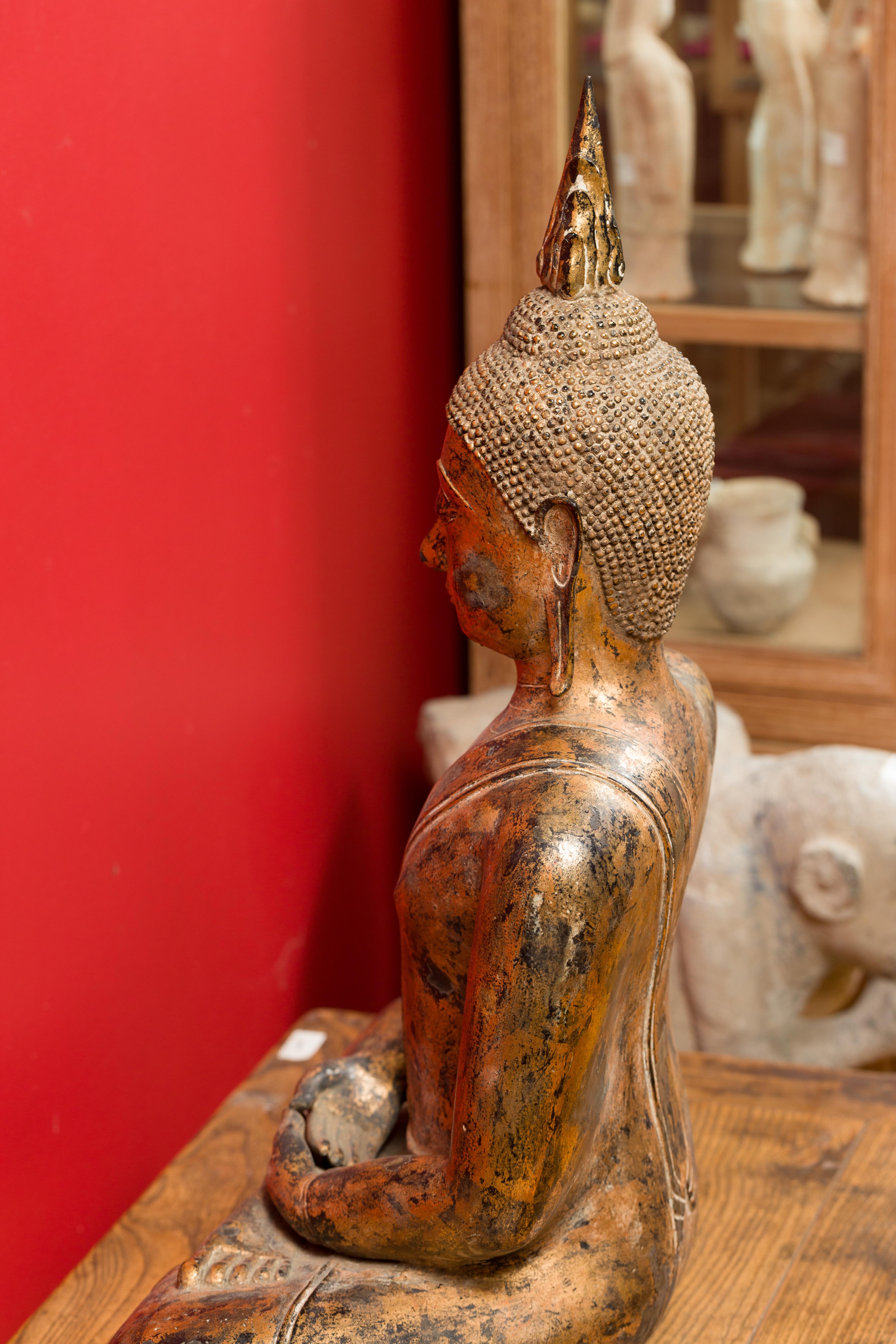 Late 18th Century Thai Gilt Bronze Meditative Seated Buddha Statue on Pedestal 12