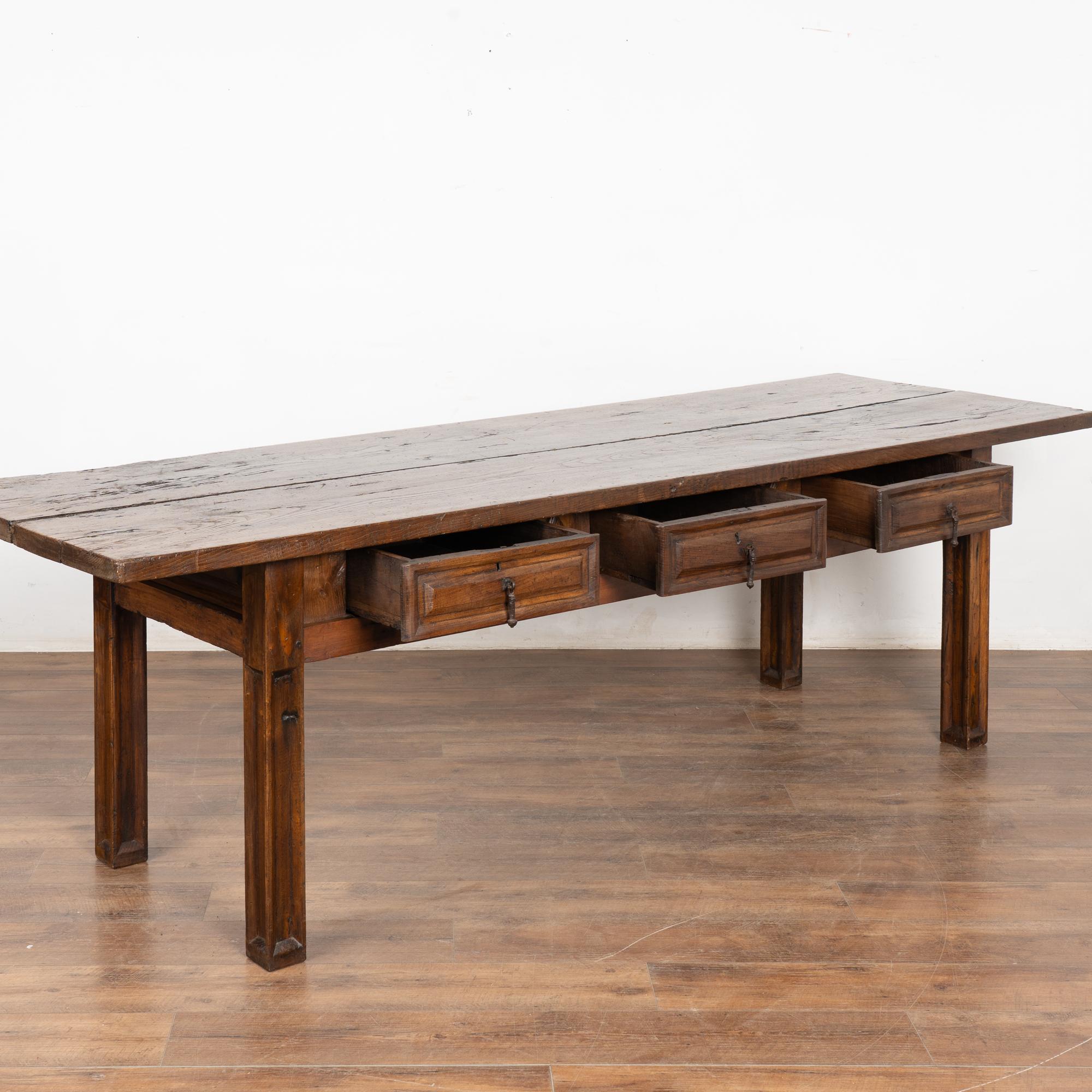 Baroque Late 18th Century Three Drawer Oak Console Table, Portugal For Sale