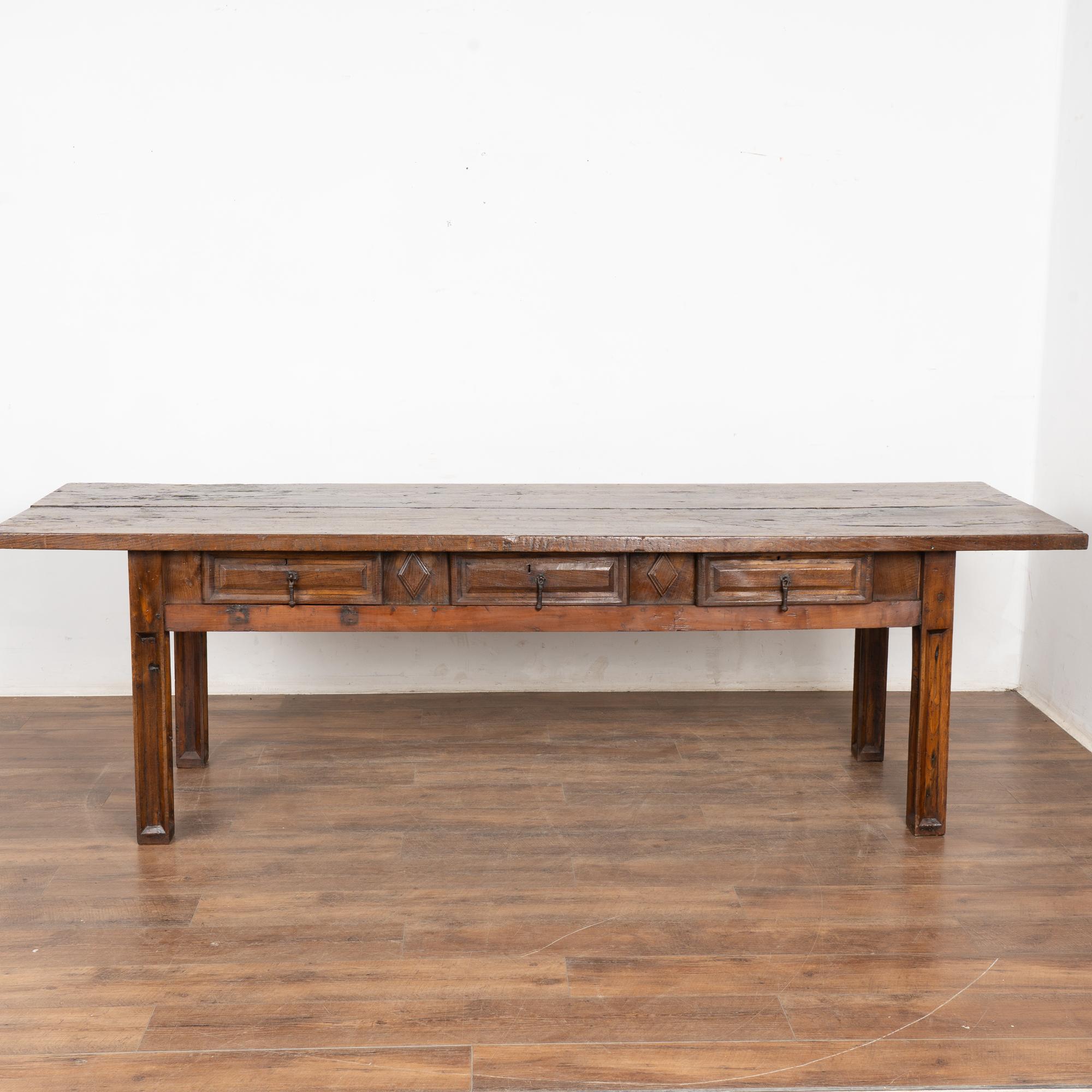 Portuguese Late 18th Century Three Drawer Oak Console Table, Portugal For Sale