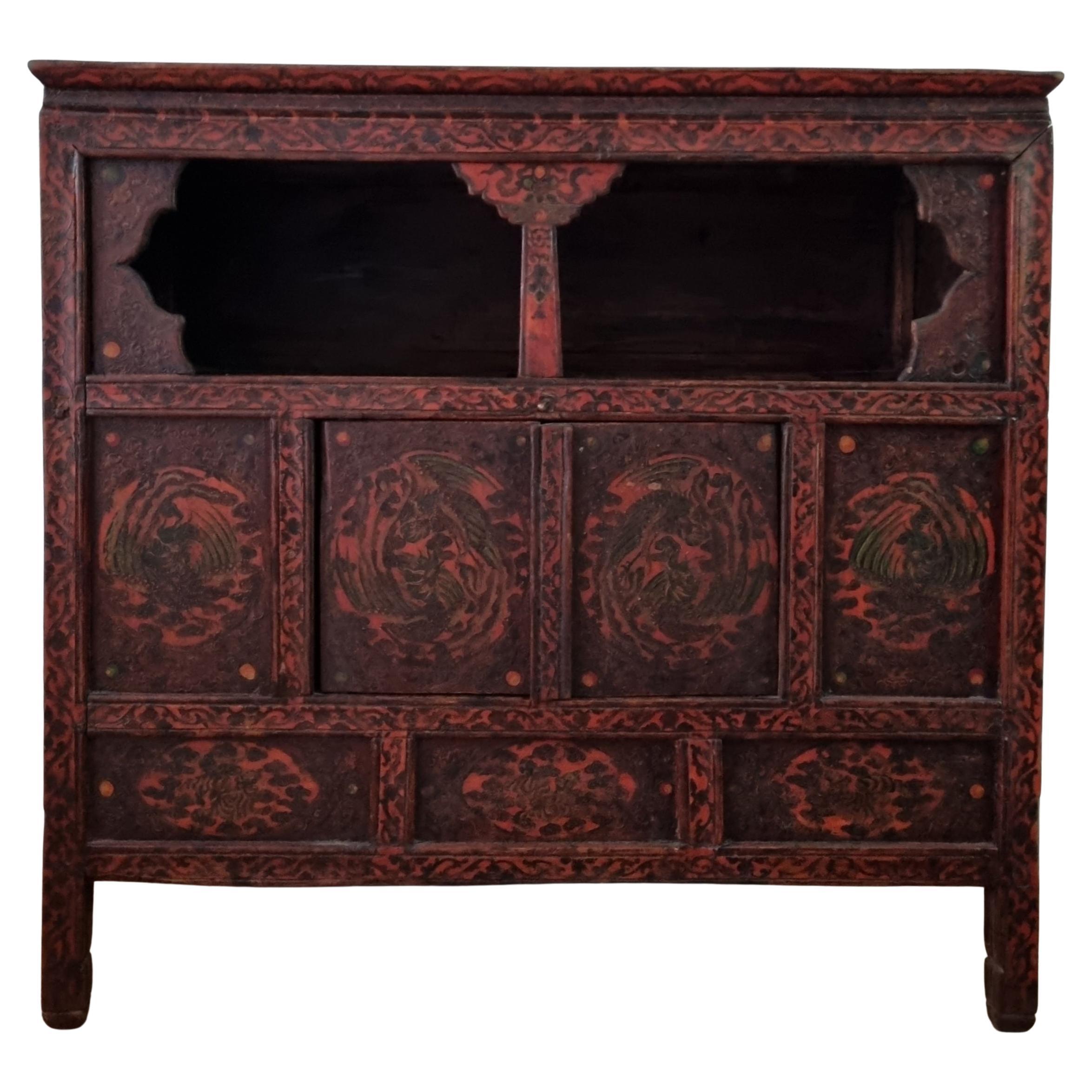 Late 18th Century Tibetan Hand-painted Altar Cabinet