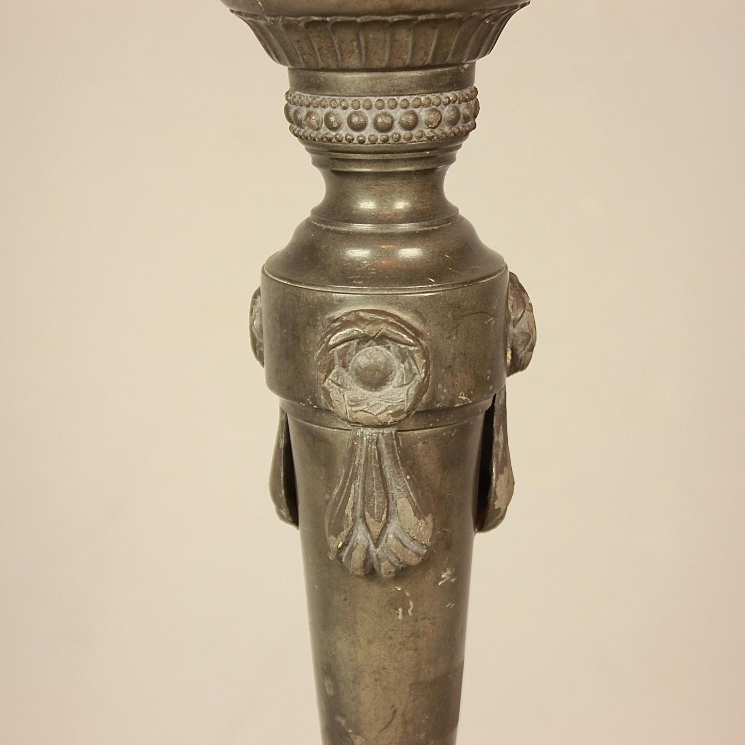 Late 18th Century French Louis XVI large Neoclassical Pewter Altar Candlestick In Good Condition For Sale In Berlin, DE