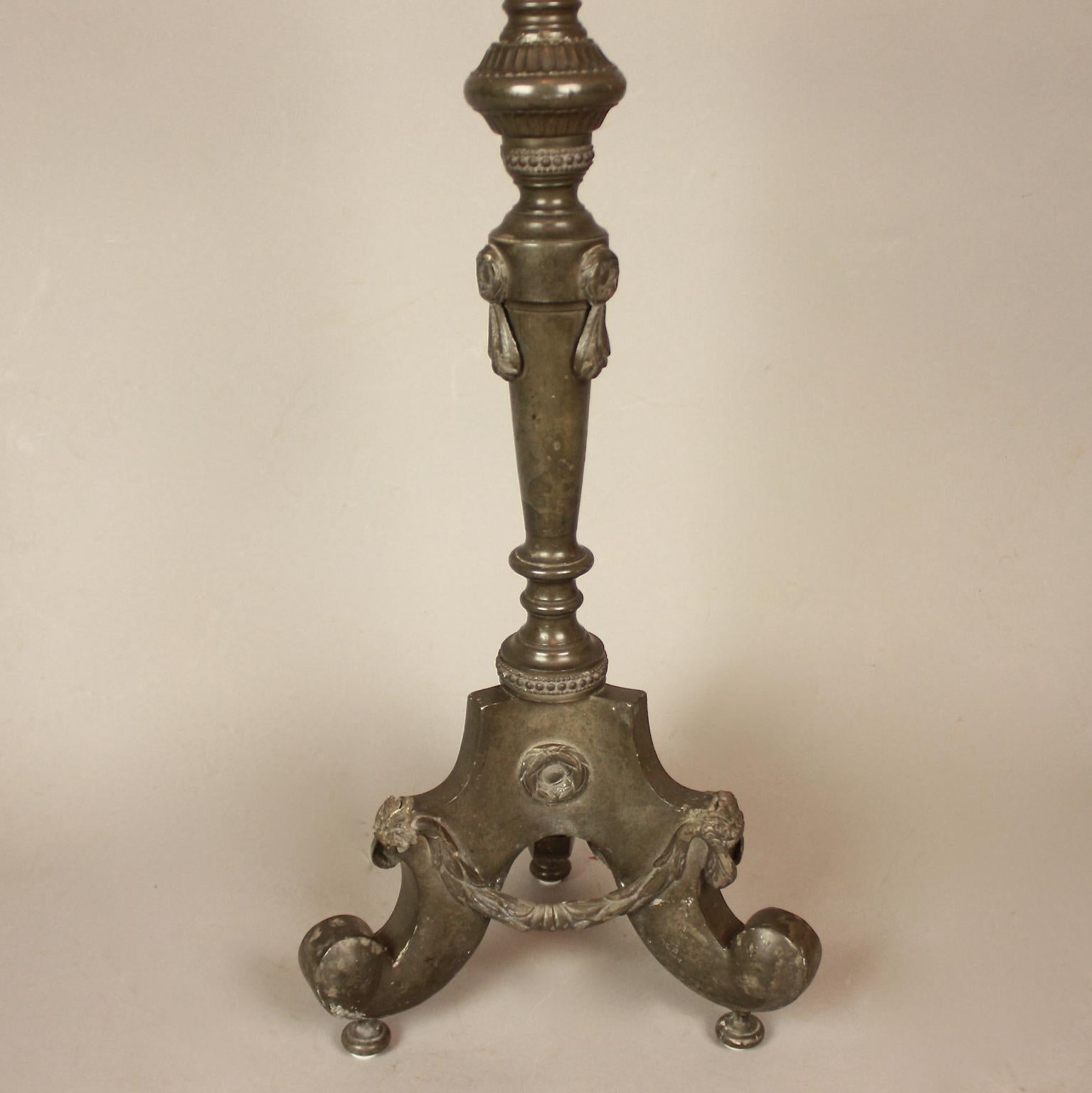 Late 18th Century French Louis XVI large Neoclassical Pewter Altar Candlestick 1