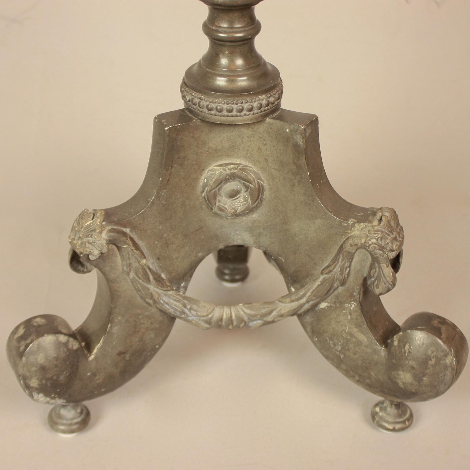 Late 18th Century French Louis XVI large Neoclassical Pewter Altar Candlestick 2