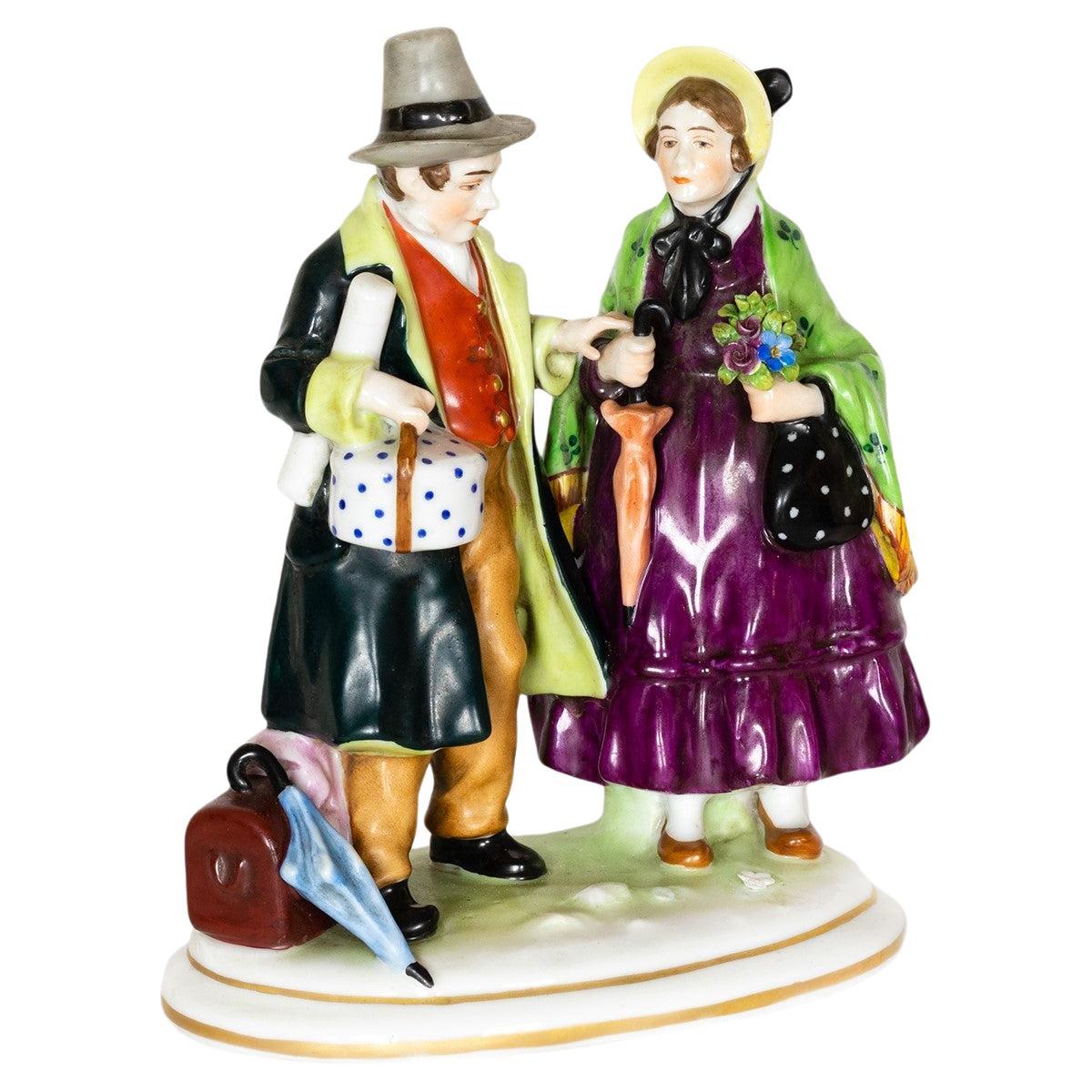 Late 18th Century traveling couple figurine by Capodimonete 1771 - 1834 For Sale