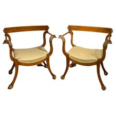 Antique Late 18th Century, Two Italian Directoire Cherrywood Armchairs