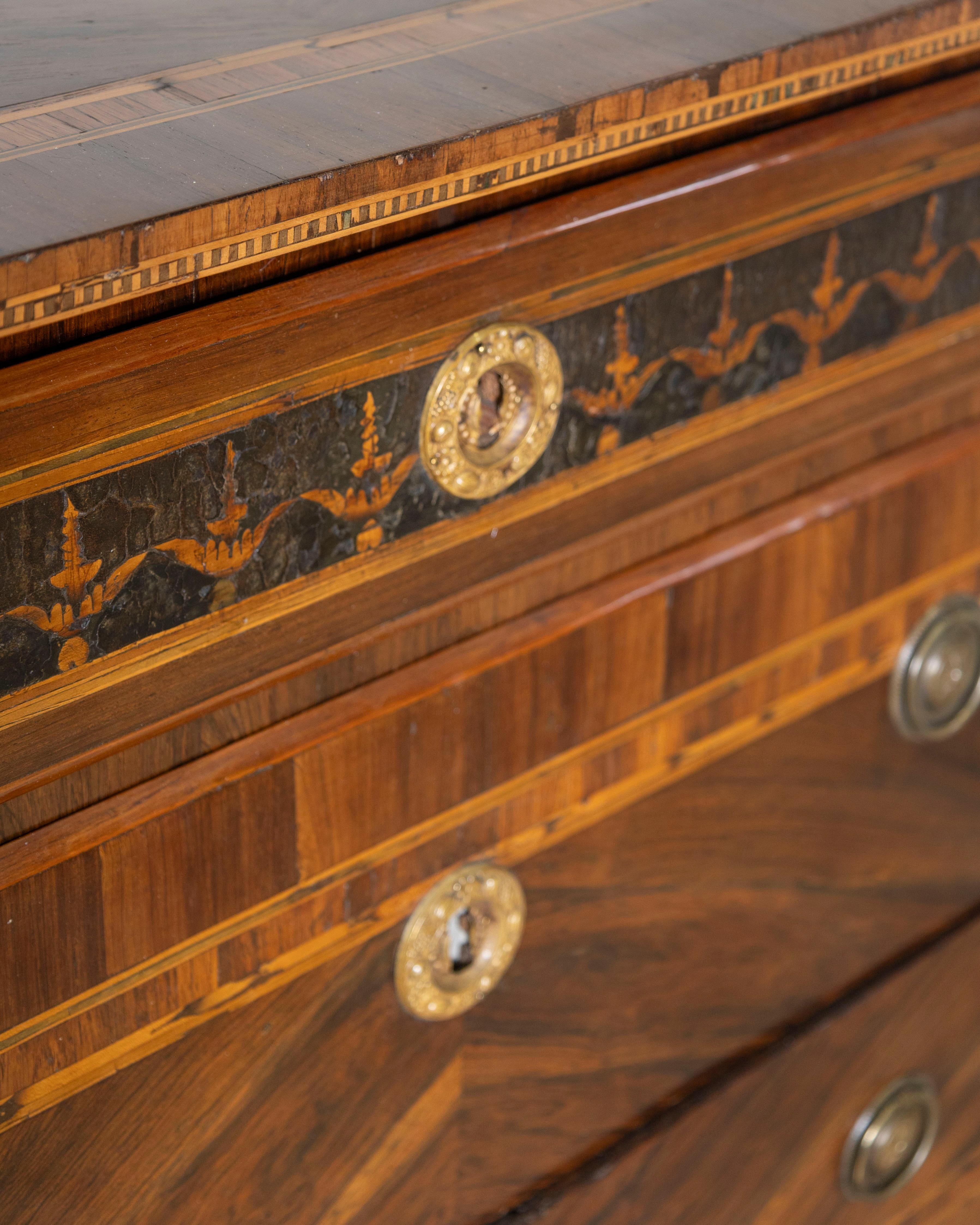 Inlay Late 18th Century Veneered Louis XVI Chest Of Drawers For Sale