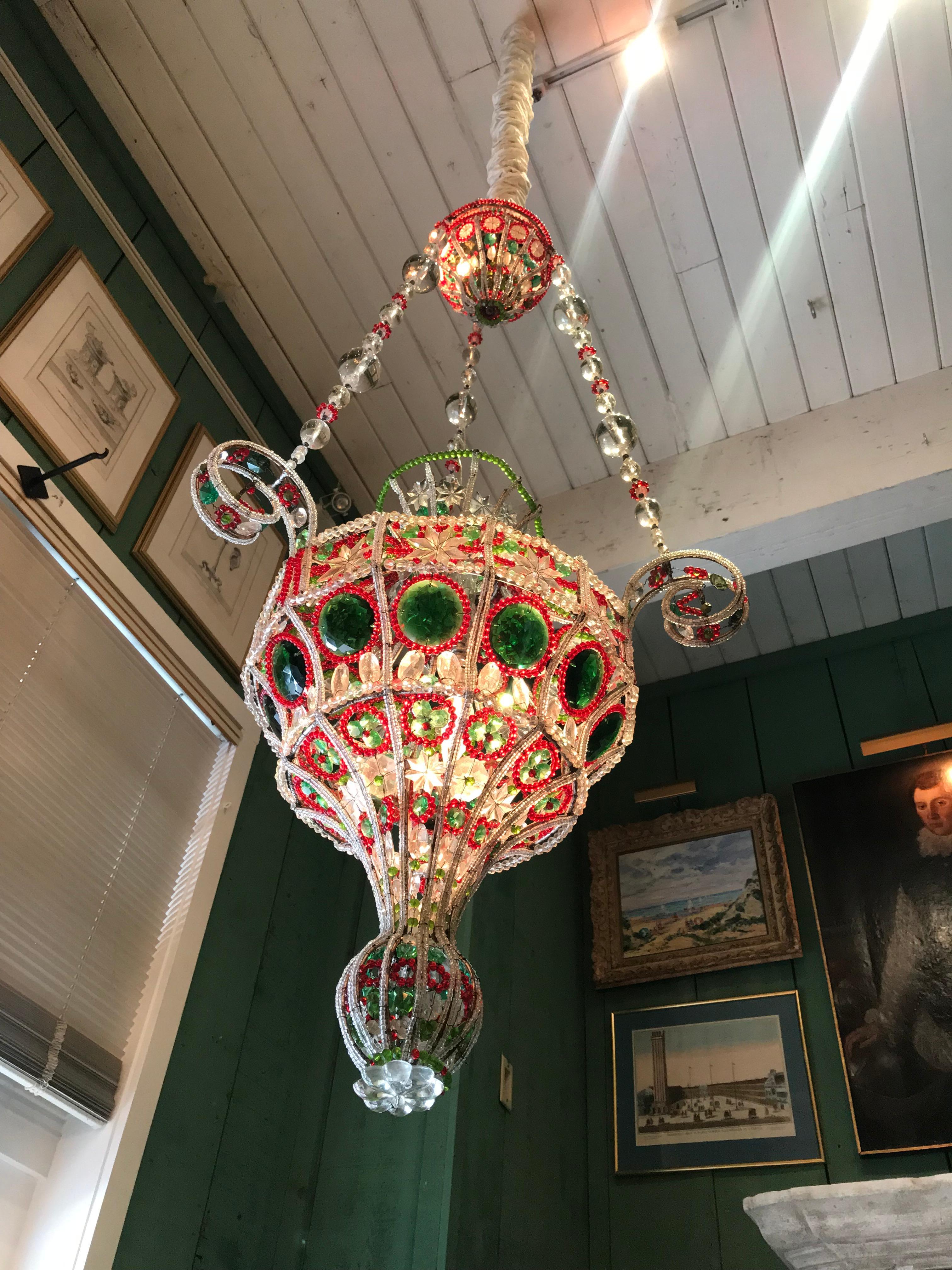 Antique Venetian pendant chandelier ceiling hanging glass lantern light 18th C. / early 19th century Venetian library chandelier pendant colorful hanging lamp. See detailed pictures, they show the excellent workmanship Jeux de lumière, soft magical