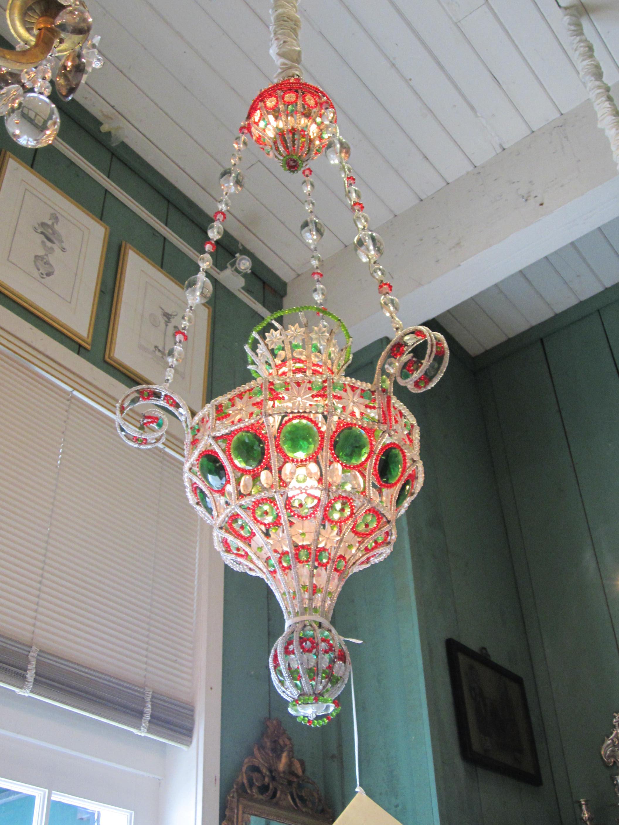 Italian Antique Venetian Pendant Chandelier Ceiling Hanging Glass Lantern Light 18th C For Sale