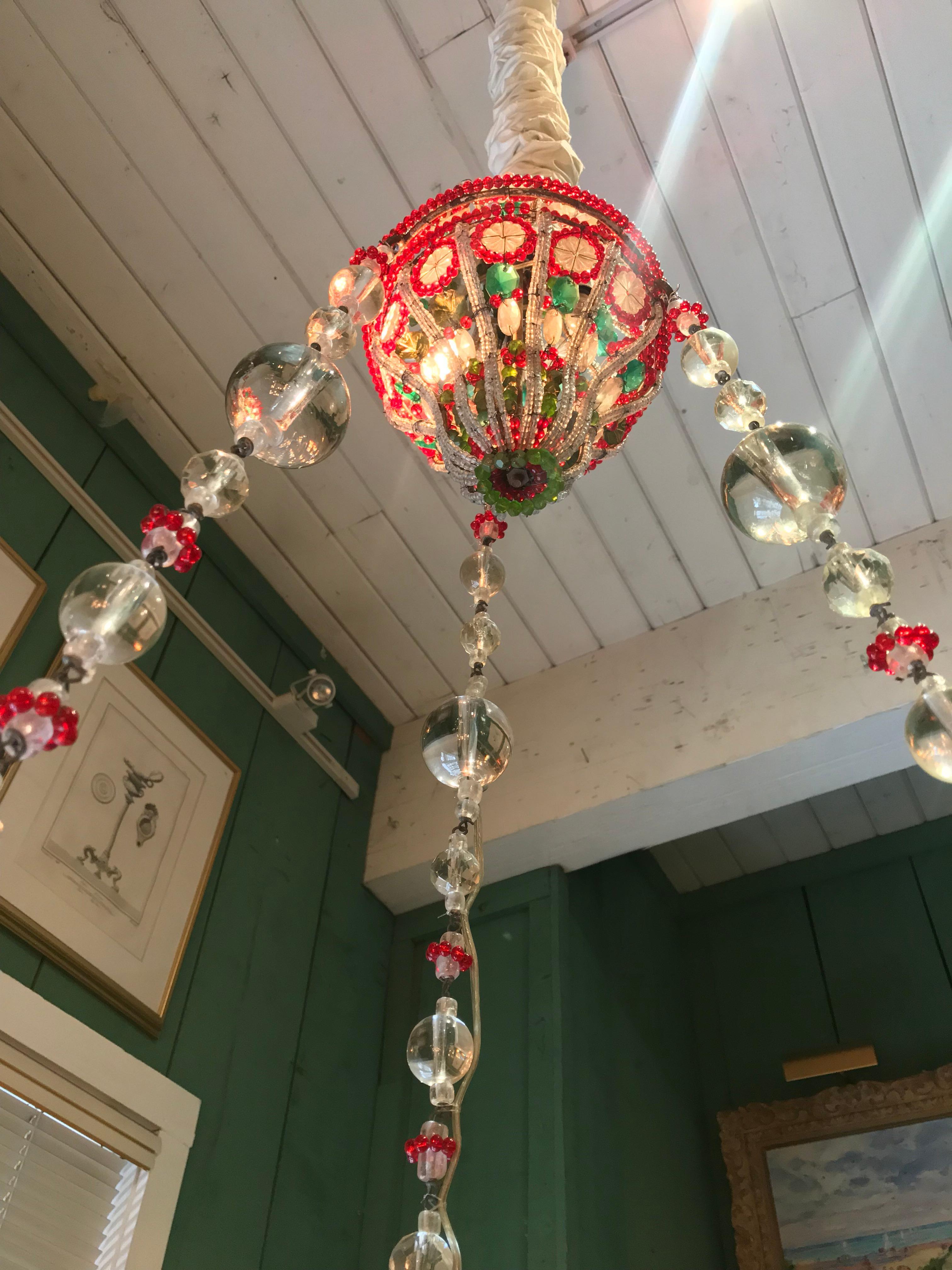 Fait main Lustre à suspension vénitien ancien en verre, lampe de plafond et lanterne, XVIIIe siècle en vente