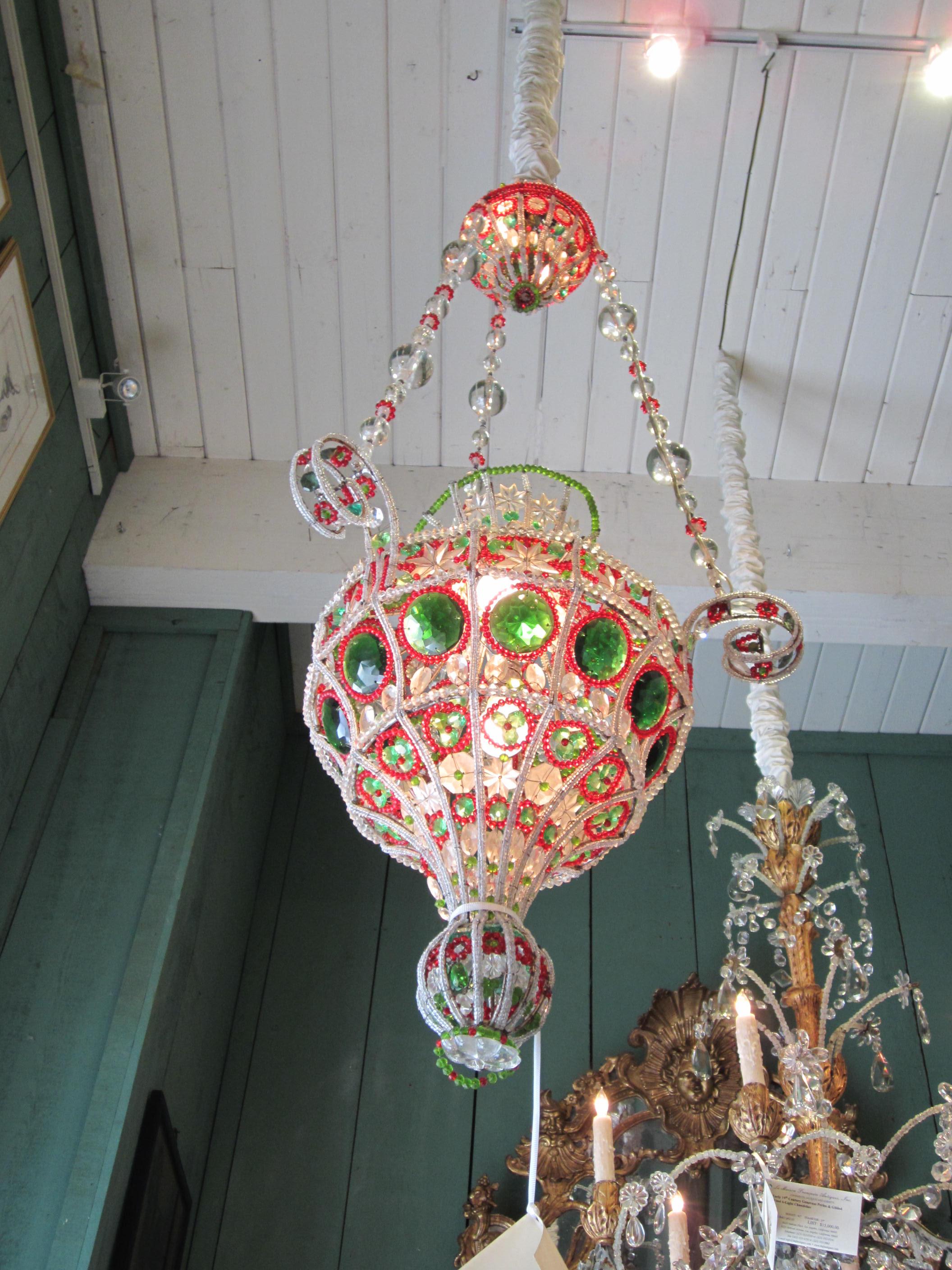 Antique Venetian Pendant Chandelier Ceiling Hanging Glass Lantern Light 18th C In Good Condition For Sale In West Hollywood, CA