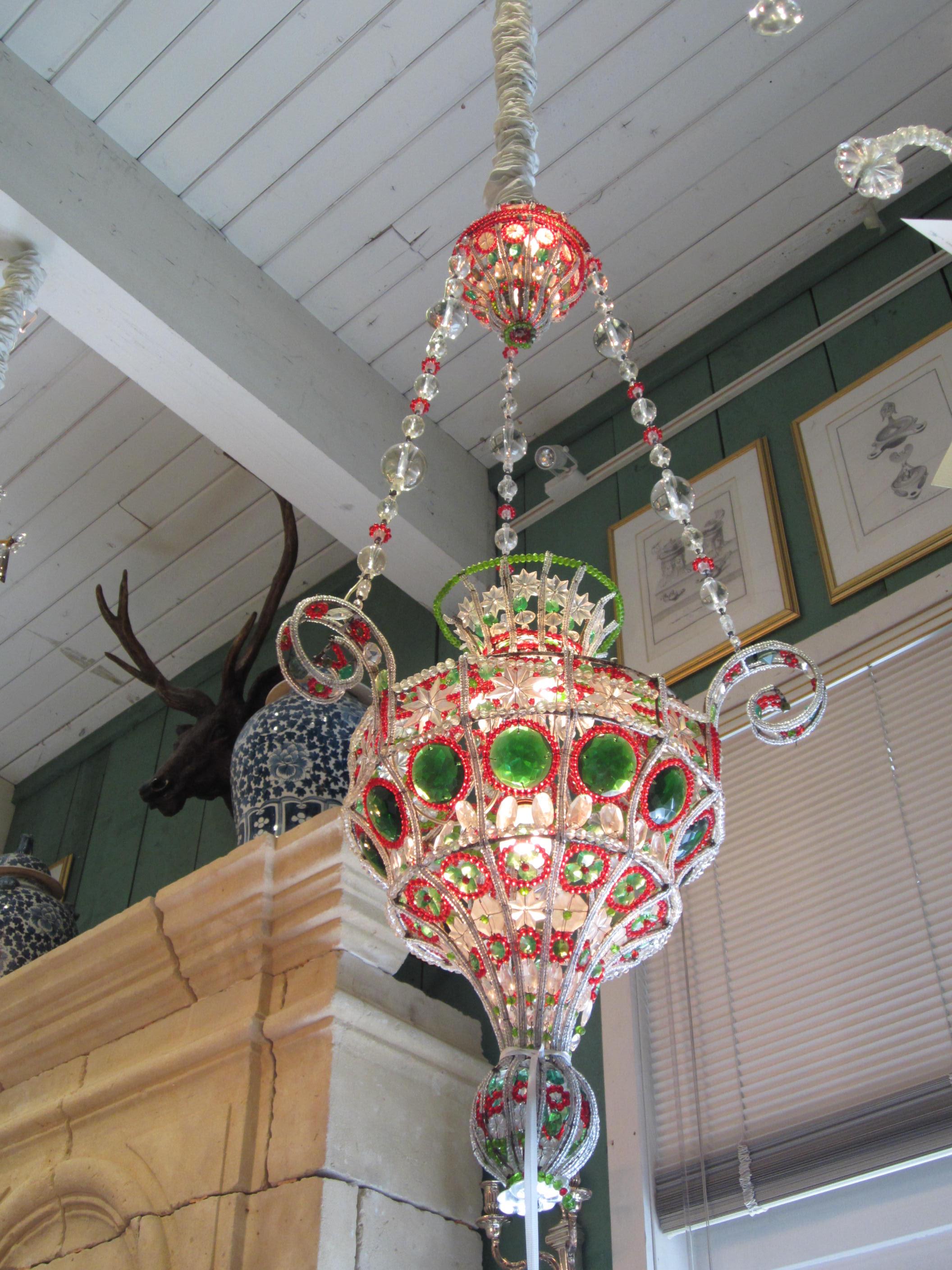 Antique Venetian Pendant Chandelier Ceiling Hanging Glass Lantern Light 18th C For Sale 1