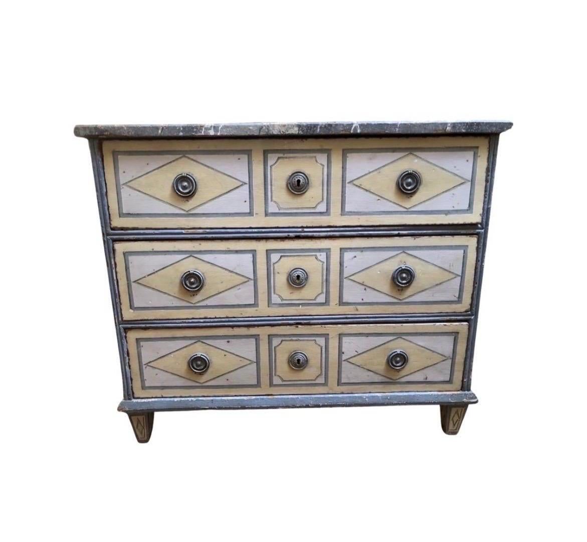 Late 18th Century Vintage French Paint Decorated 3 Drawer Commode In Good Condition In Atlanta, GA