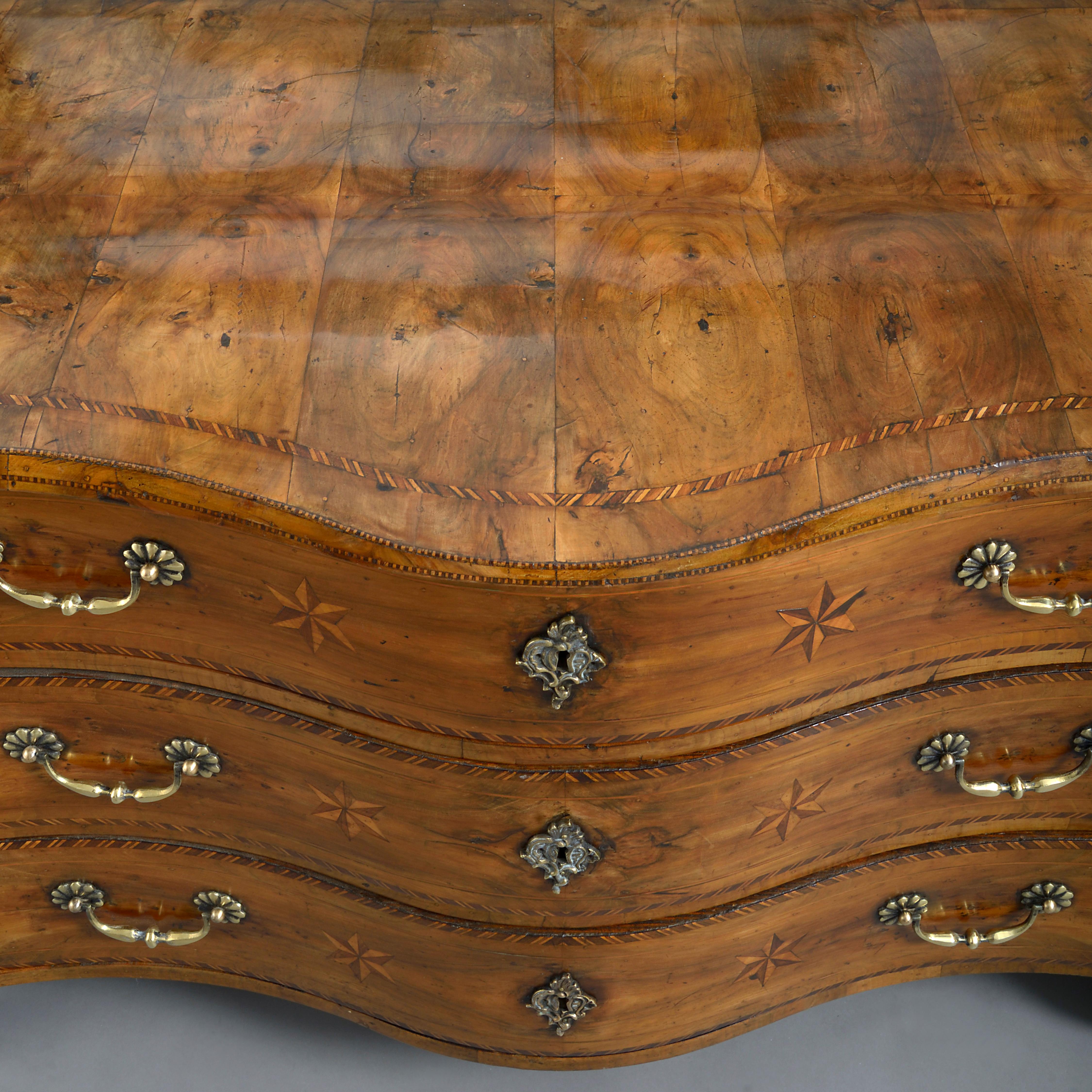 Parquetry Late 18th Century Walnut Serpentine Commode