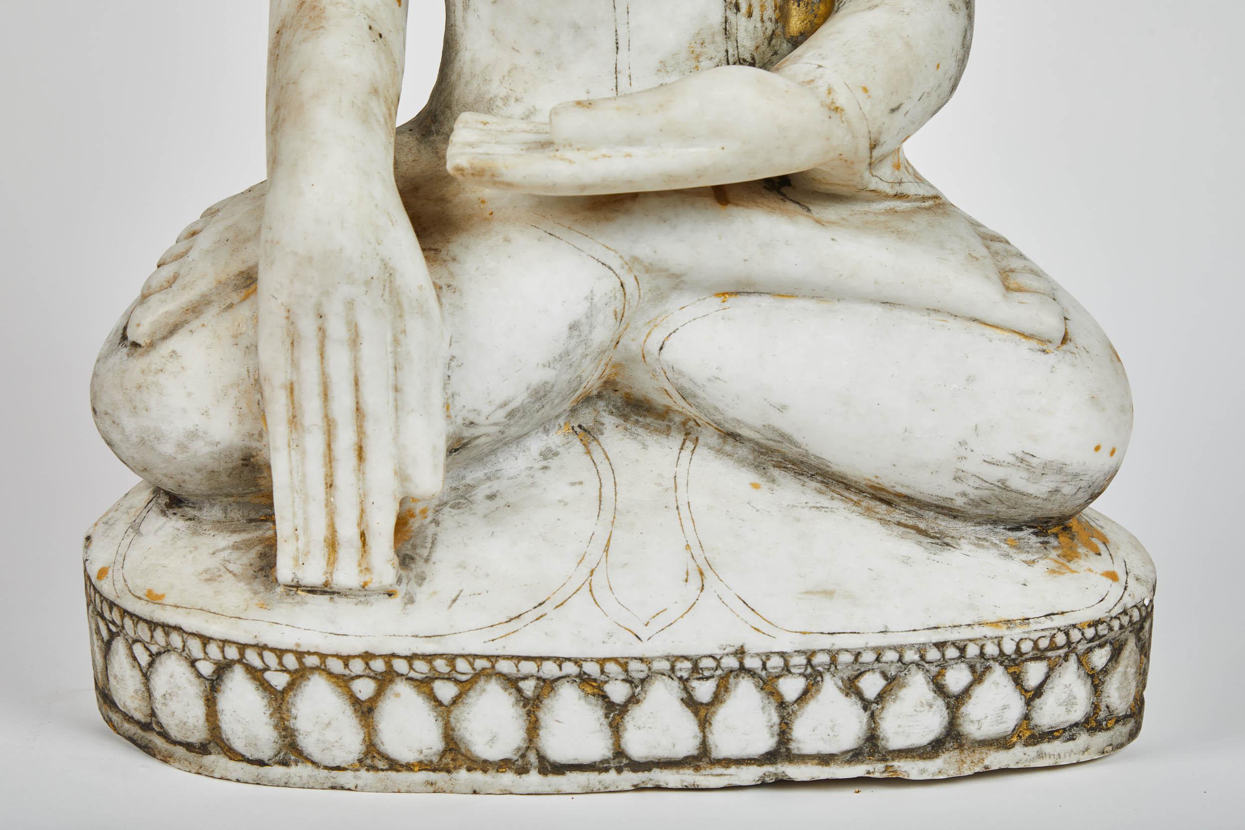 Anglo-Indian Late 18th Century White Alabaster Carved Ava Style Buddha Statue