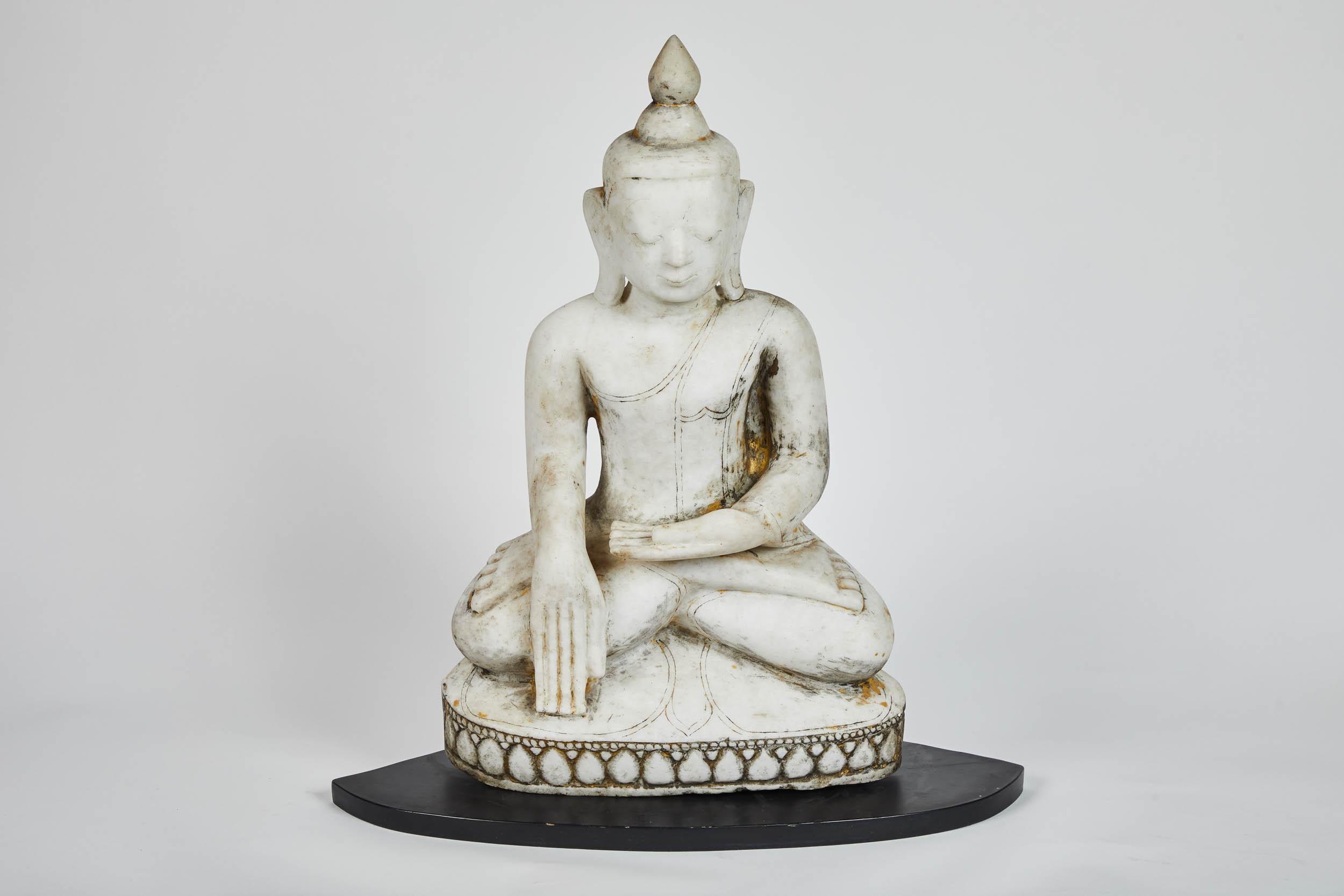 Burmese Late 18th Century White Alabaster Carved Ava Style Buddha Statue