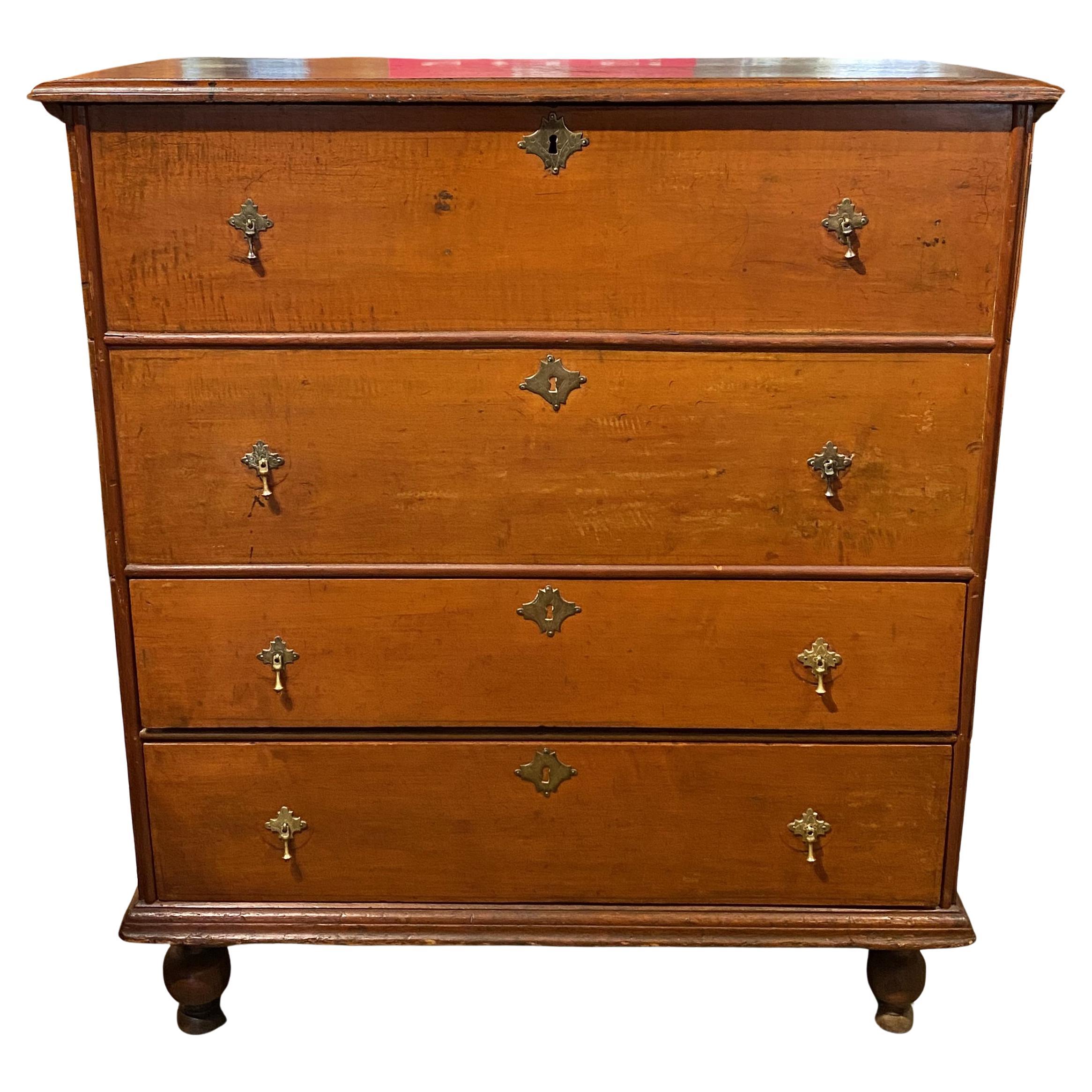 Late 18th Century William and Mary Pine Lift Top Blanket Chest with Two Drawers For Sale at 1stDibs
