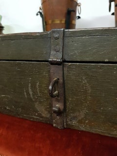Late 18th Century Wooden Value Transport Strongbox Wrought Iron Handles