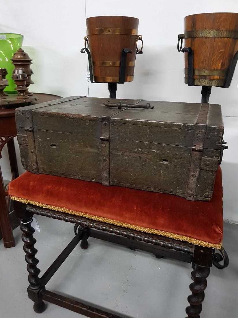 Late 18th Century Wooden Value Transport Strongbox Wrought Iron Handles For Sale 3