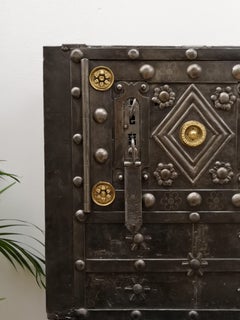 Late 18th Century Wrought Iron Italian Antique Hobnail Safe Strongbox
