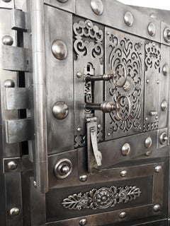 Late 18th Century Wrought Iron Italian Antique Hobnail Safe Strongbox