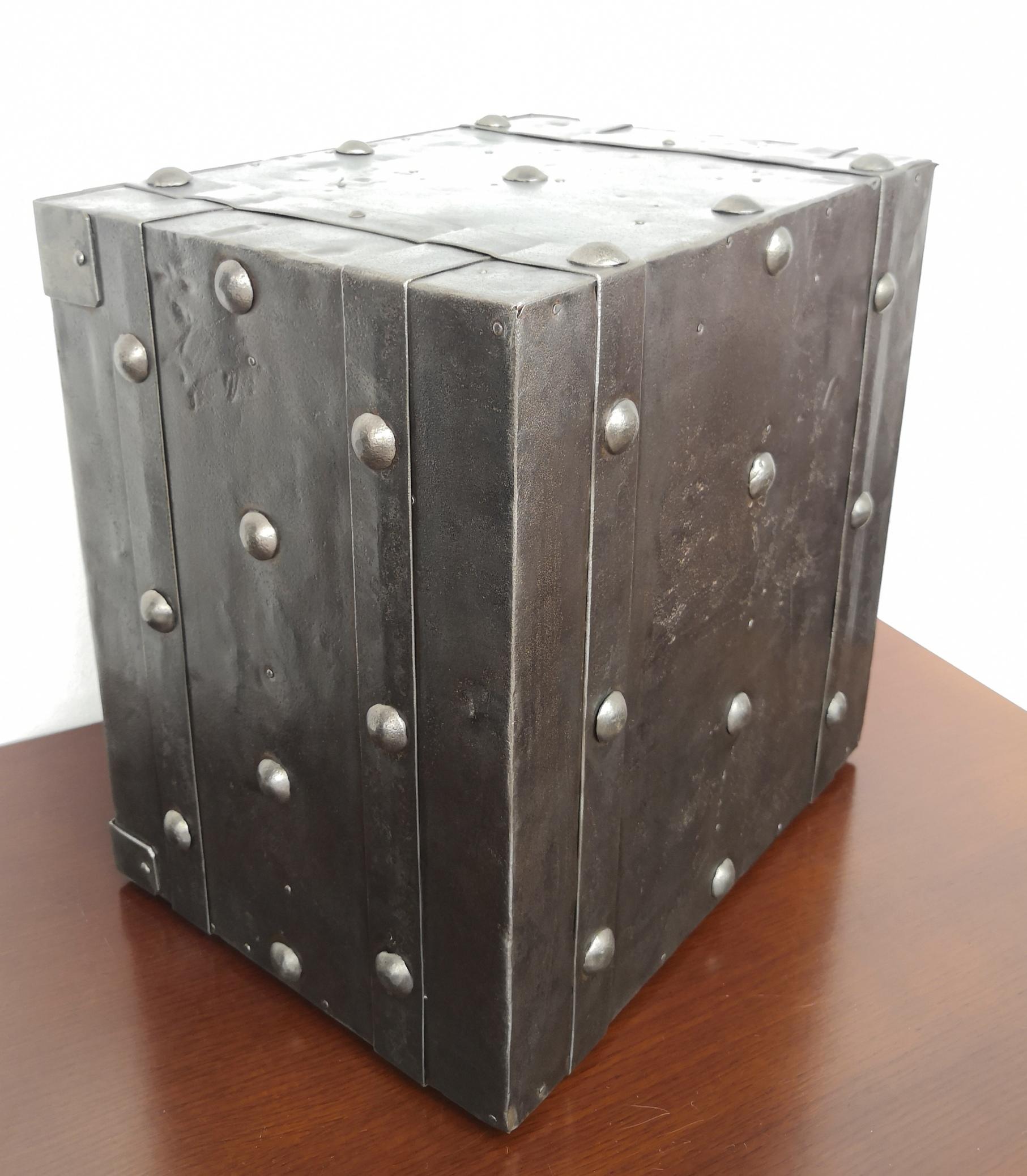 Late 18th Century Wrought Iron Italian Antique Hobnail Studded Safe Strongbox 3