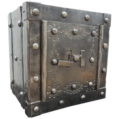 Late 18th Century Wrought Iron Italian Antique Hobnail Studded Safe Strongbox