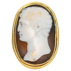 Late 18th Century Young Hercules Portrait Cameo Ring in 18k Gold, Circa 1800