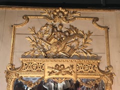 Late 18th Century Louis XVI, Trumeau Carved & Gilded Ancient Mirror, Pierglass