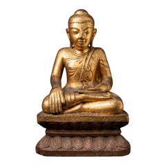 Statua antica in legno di Buddha birmano, tra la fine del XVIII e l'inizio del XIX secolo