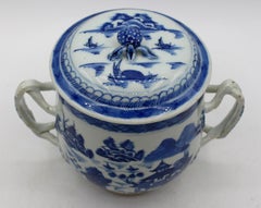 Late 18th-Early 19th Century Blue Canton Chinese Export Covered Posset Pot
