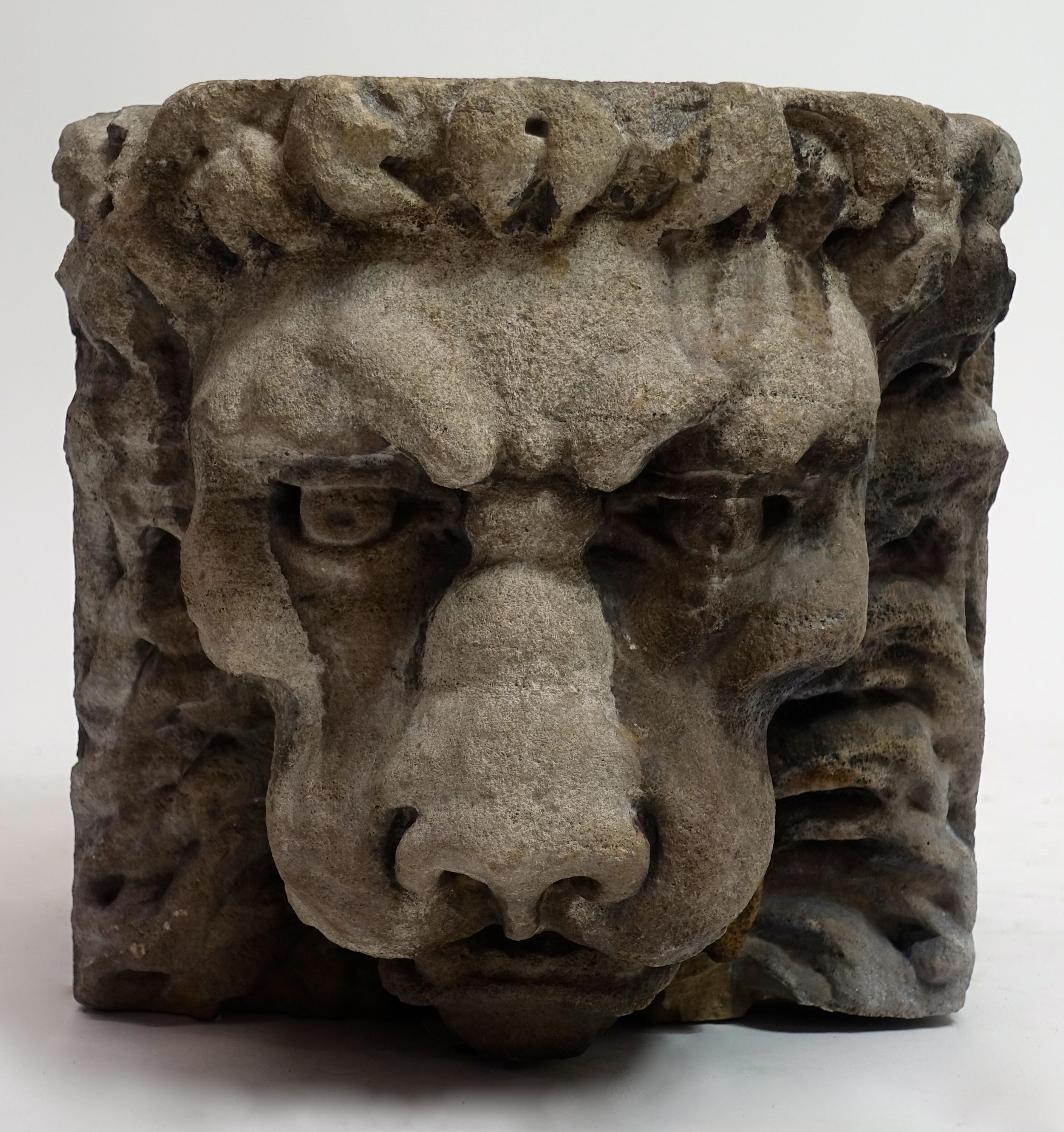 Late 18th or Early 19th Century Carved Stone Lion Head Architectural Element In Good Condition In San Francisco, CA