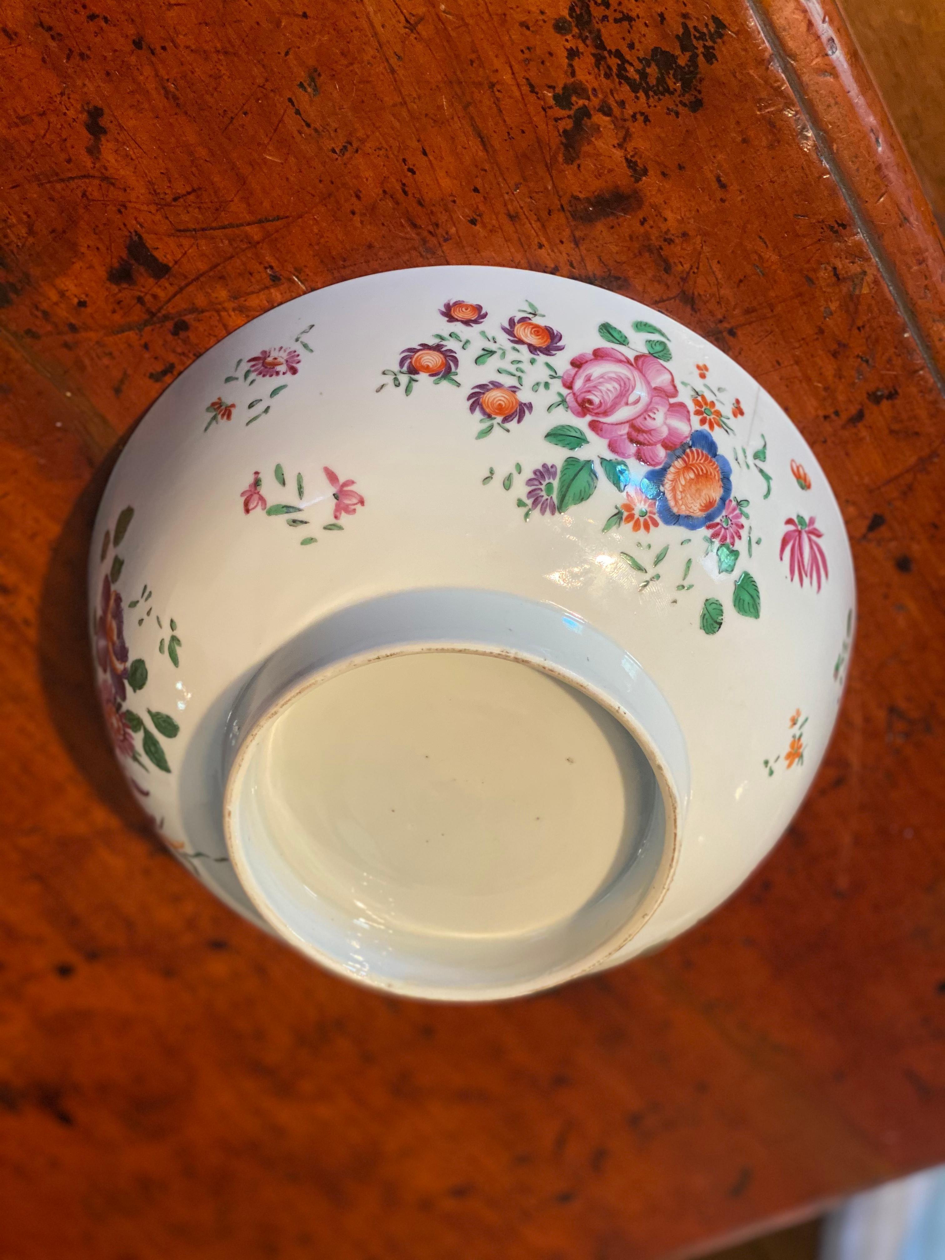 Porcelain Late 18th- Early 19th Century Chinese Export Punch Bowl with Flowers For Sale