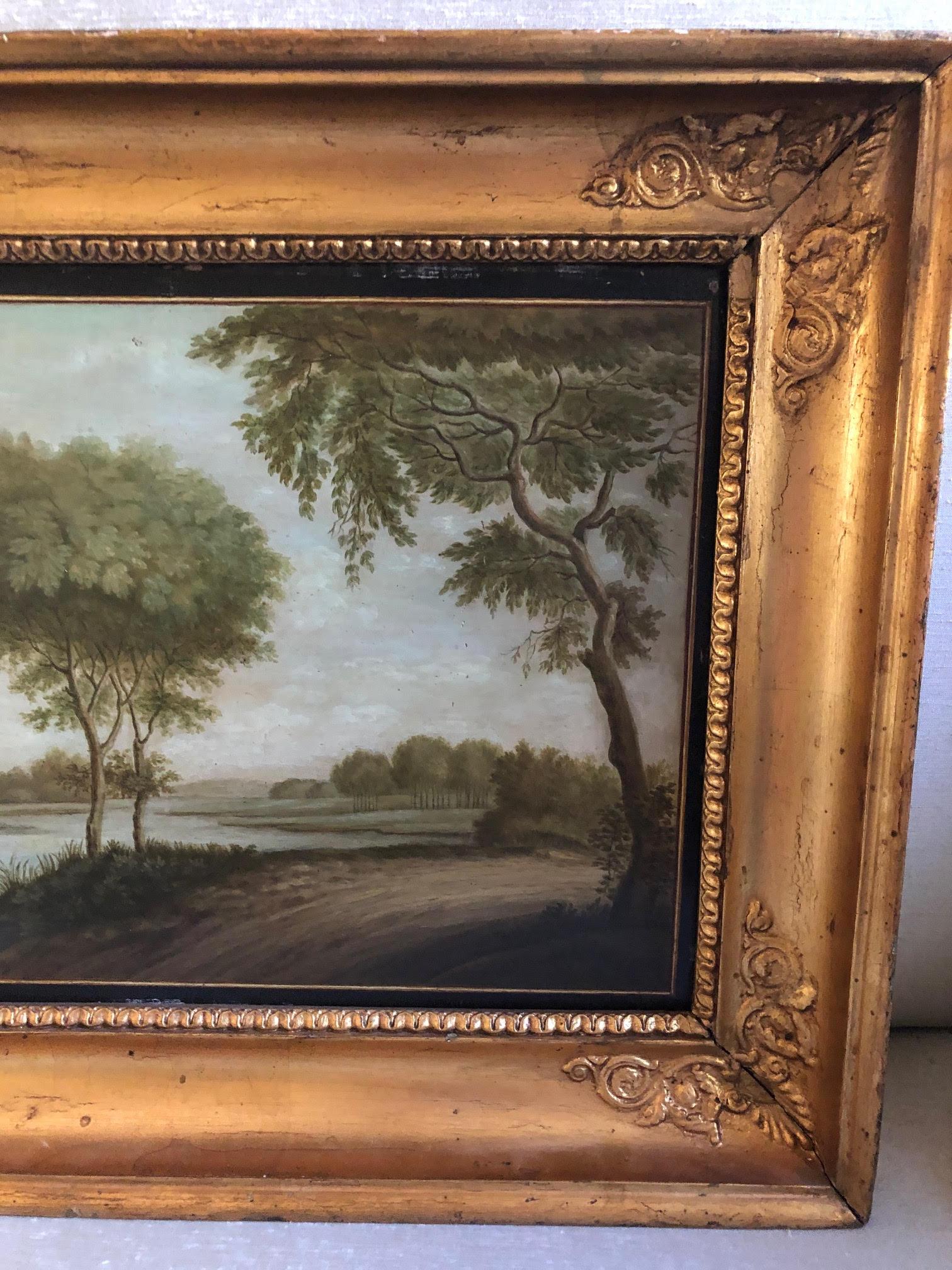 Late 18th Century Late 18th-Early 19th Century Danish Oil on Board Landscape Painting For Sale