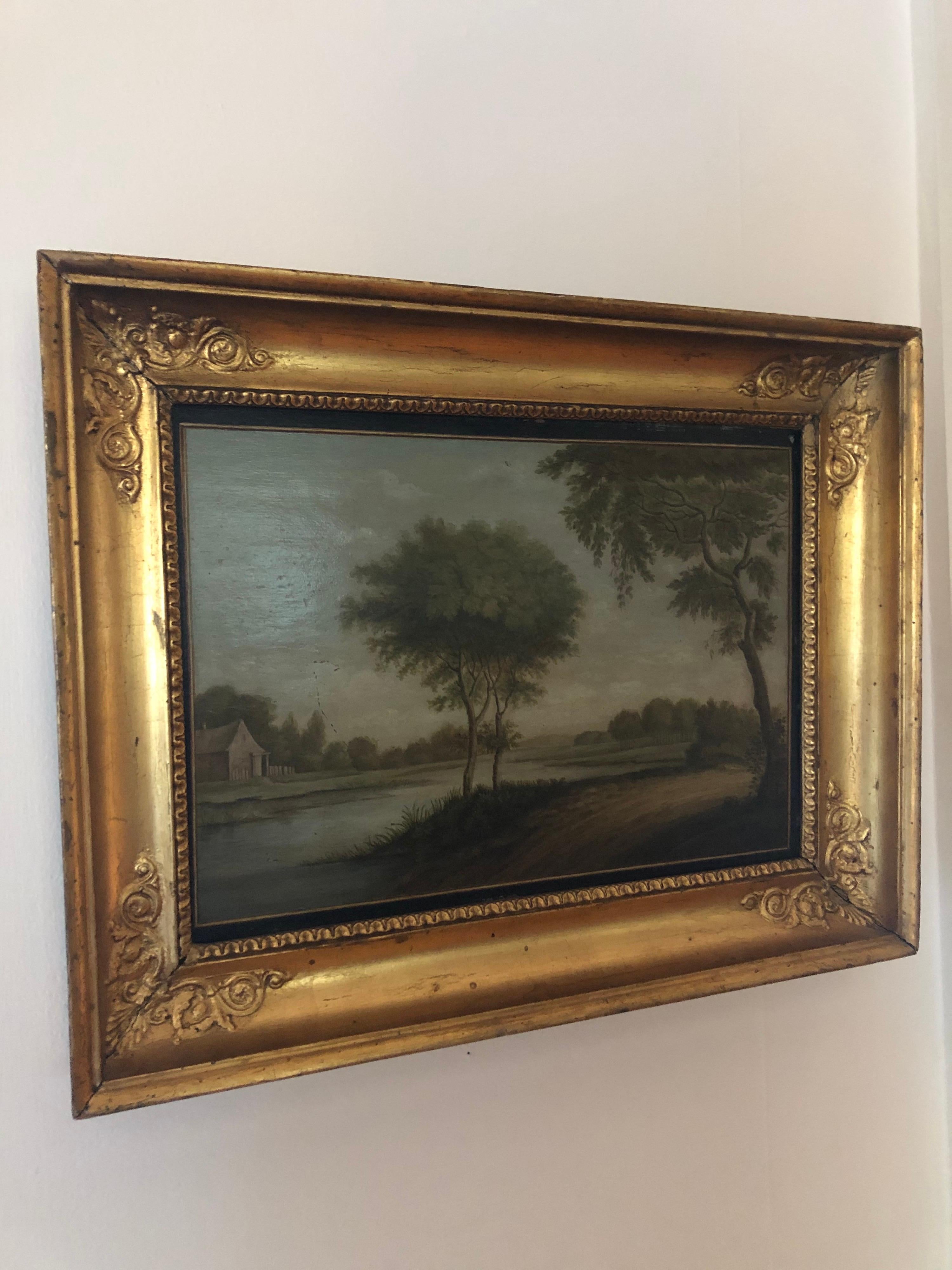 Late 18th-Early 19th Century Danish Oil on Board Landscape Painting For Sale 1