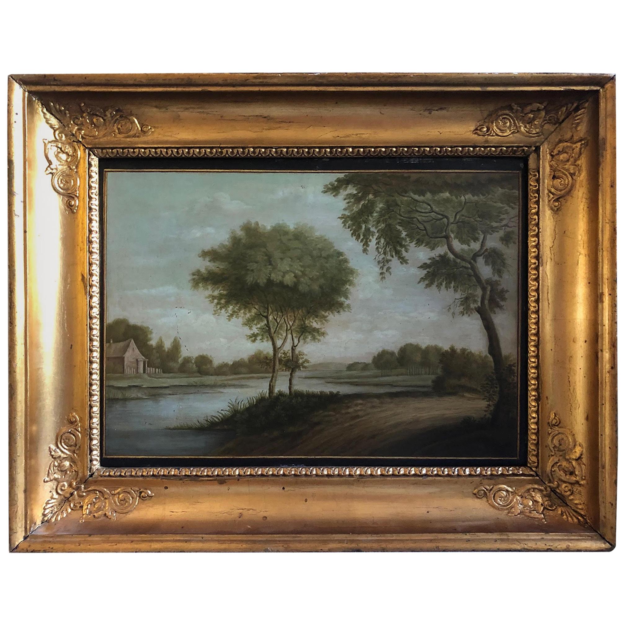 Late 18th-Early 19th Century Danish Oil on Board Landscape Painting For Sale