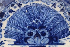 Late 18th-Early 19th Century Delft Blue and White Peacock Feather Plate