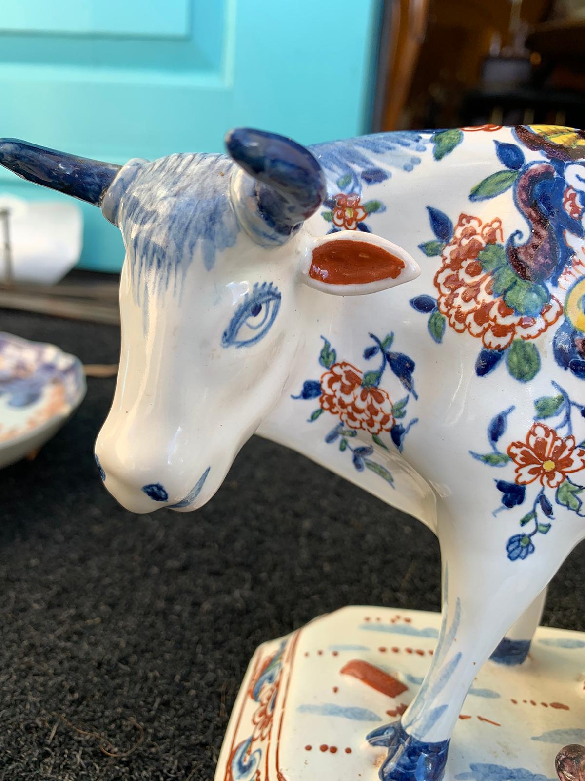 Late 18th-Early 19th Century Dutch Delft Polychrome Porcelain Cow Milking Group 4