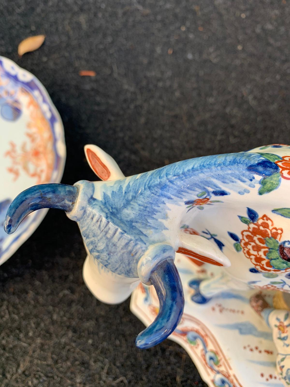 Late 18th-Early 19th Century Dutch Delft Polychrome Porcelain Cow Milking Group 10