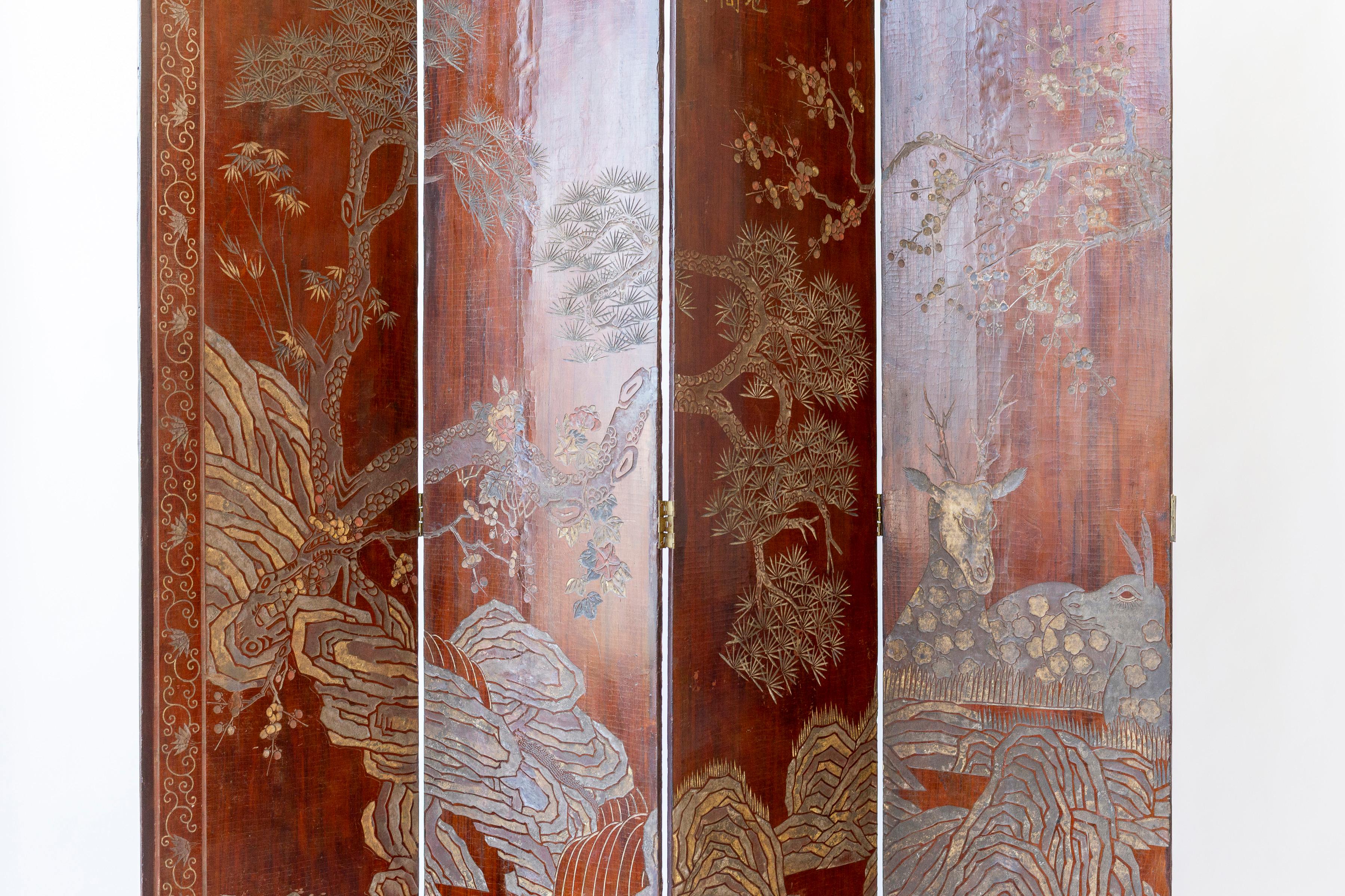 Chinois Fin du XVIIIe siècle/début du XIXe siècle Paravent à huit panneaux de Coromandel, avec inscription en vente