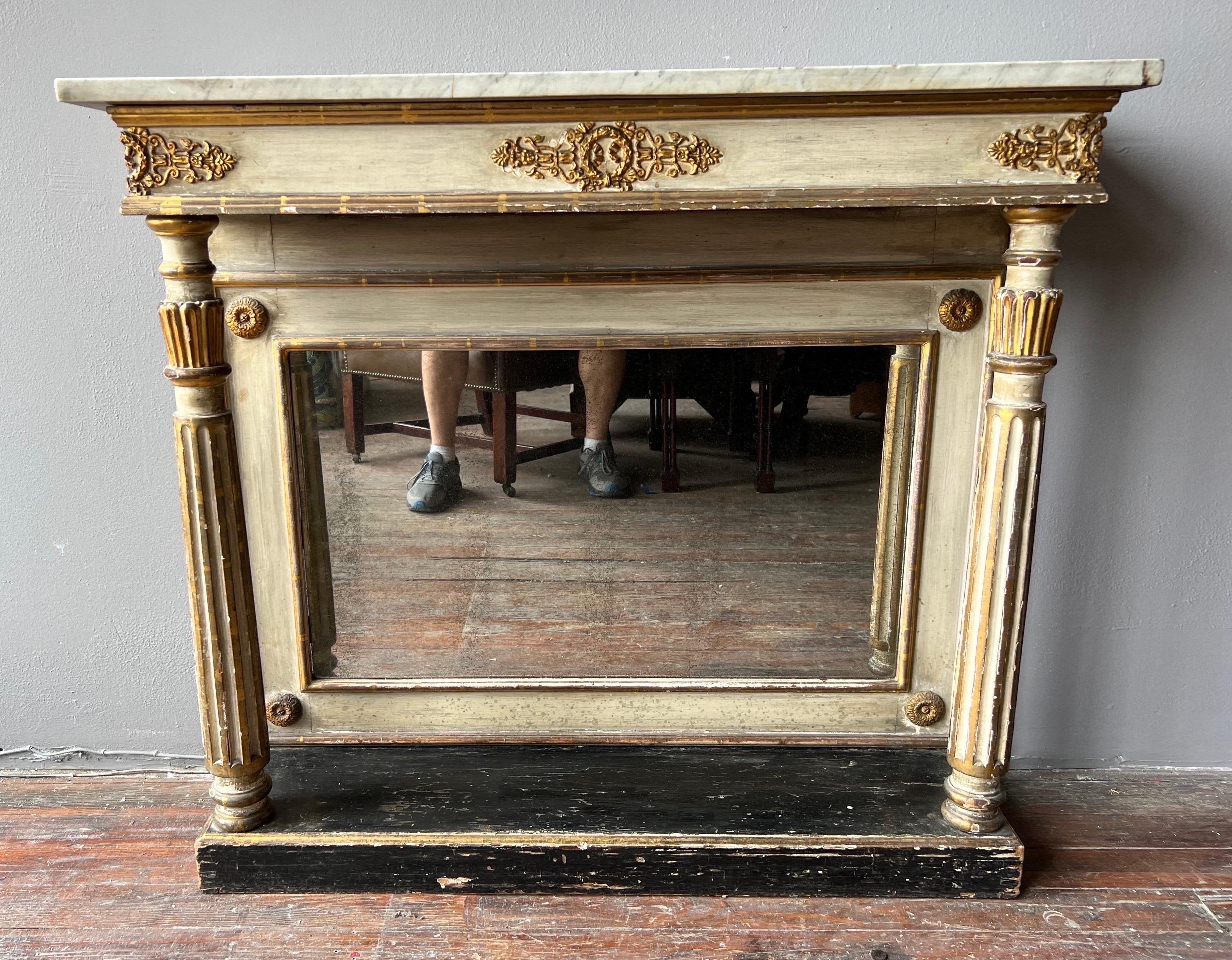 Great little late 18th- early 19th century French painted and Giltwood marble top console with original mirror.